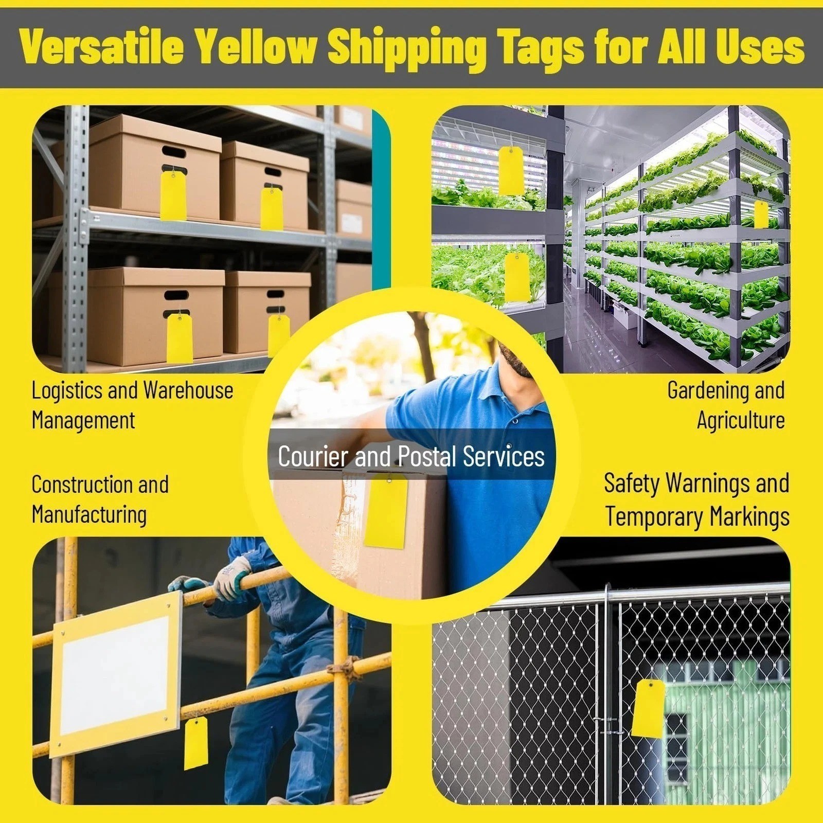 100 Yellow Waterproof Plastic Hang Tags Blank Shipping Labels w/Wire