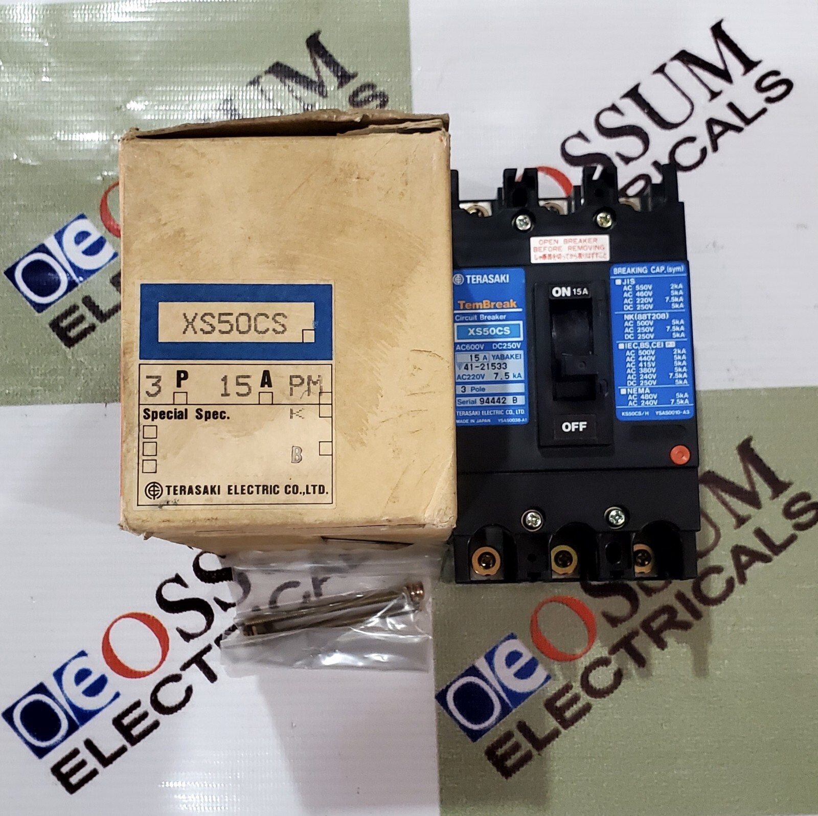 TERASAKI XS50CS TEMBREAK CIRCUIT BREAKER 15AMP 220VAC 7.5KA FREE FAST SHIPPING