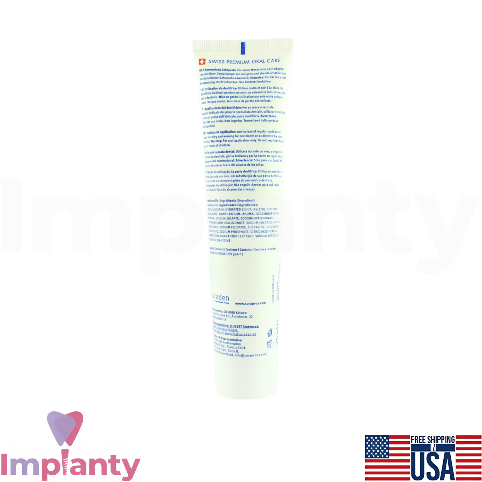 Curaprox Dental Toothpaste 75ml CHX 0.09% Plaque Control Daily Oral Care