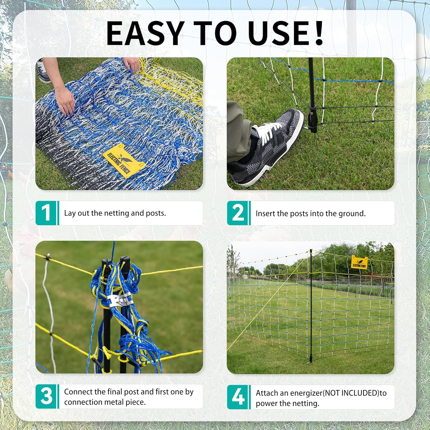 35.4″Hx164’L Durable High Visible Blue Electric Livestock Fence Netting for Goat