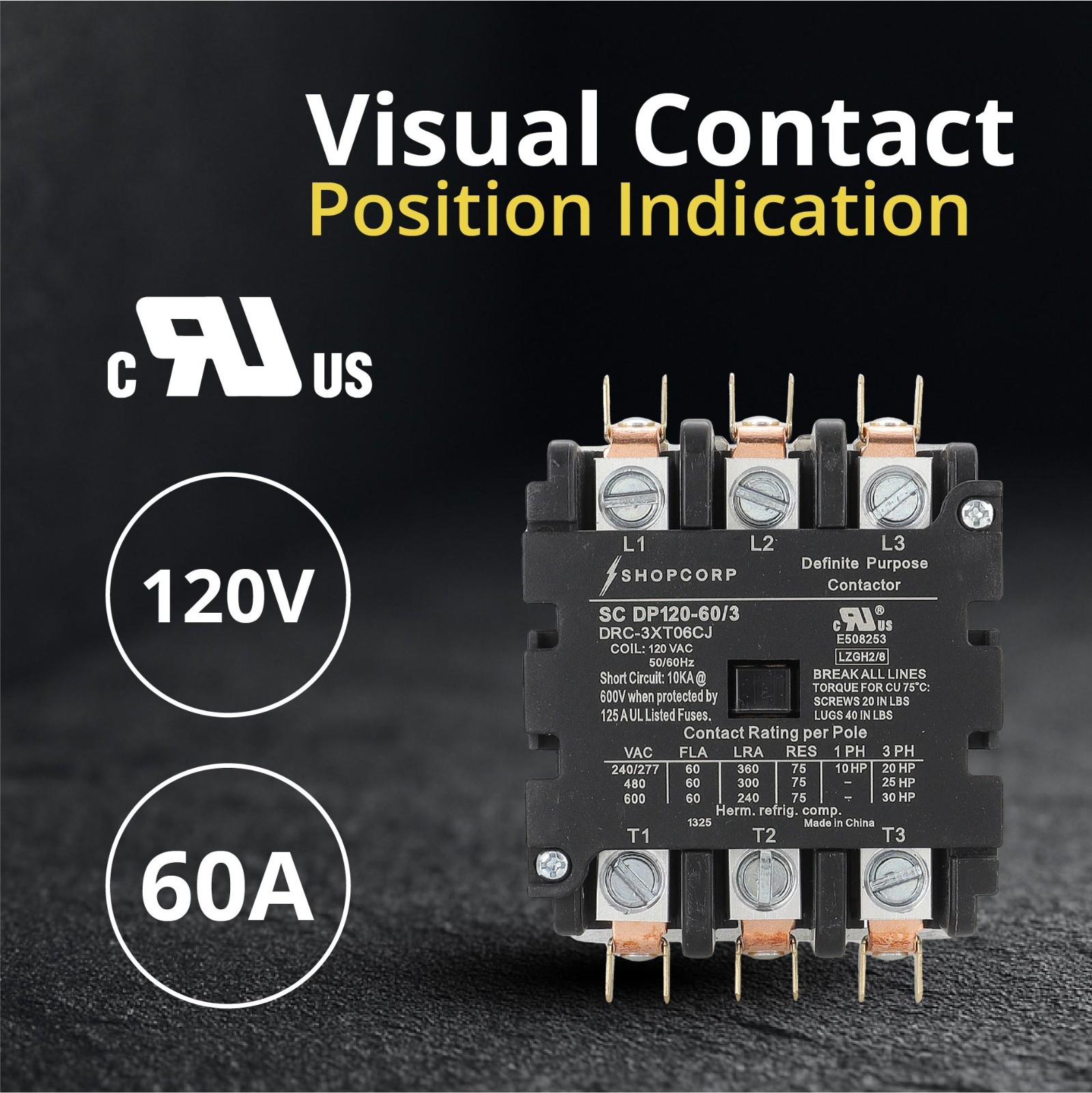 AC Contactor 60 Amp 75 RES 3 Pole 120V Coil – Definite Purpose UL Listed