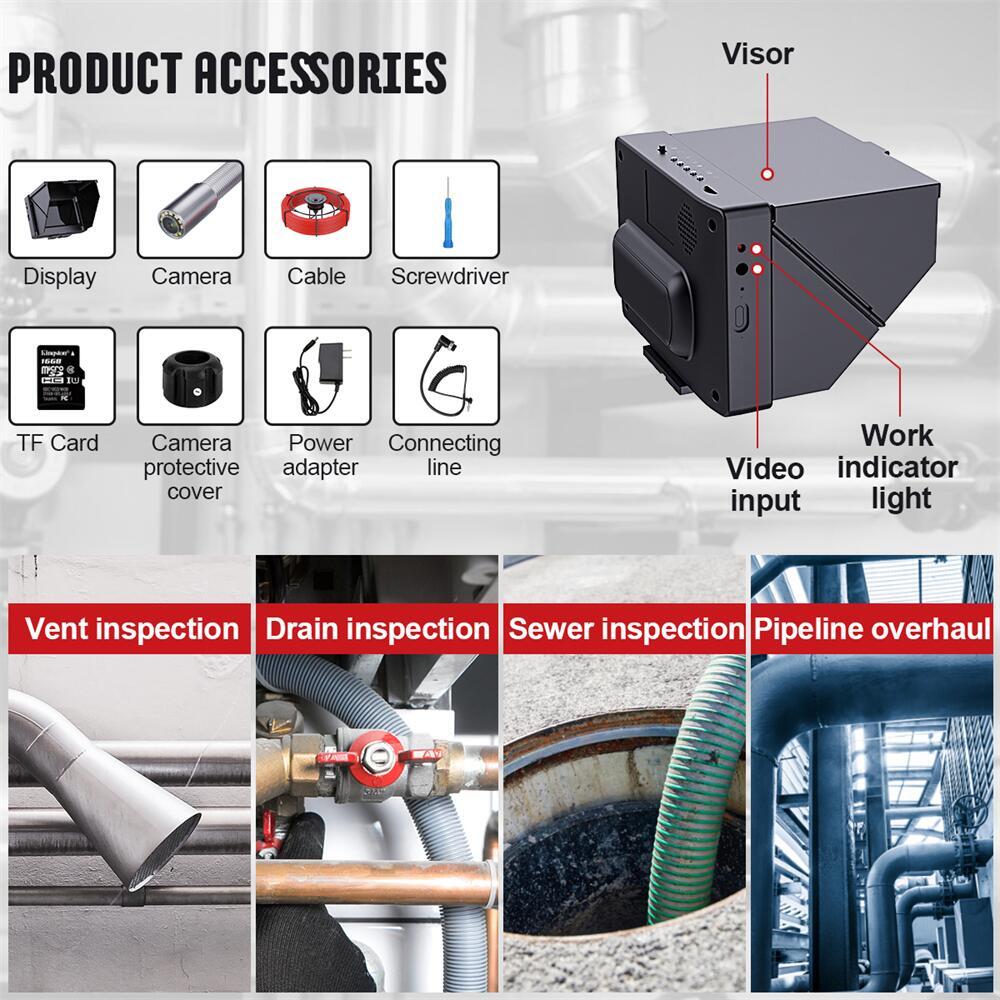 ESANHAO Sewer Camera 98ft/30m Pipe Inspection Camera HD Drain 4.3in LCD Monitor