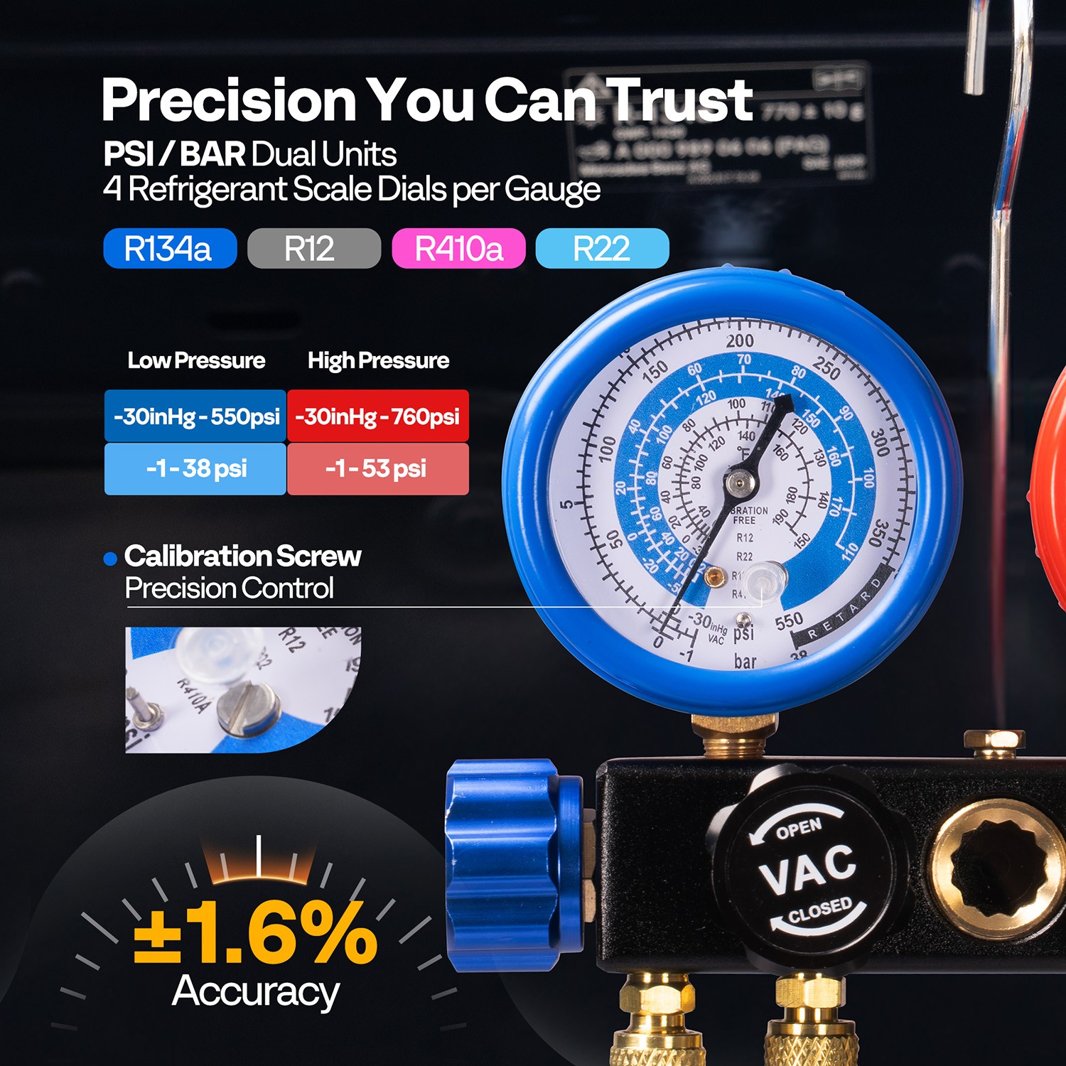 4.5 CFM 1/3 HP Air Vacuum Pump HVAC Manifold Gauge Set AC A/C Refrigeration Kit