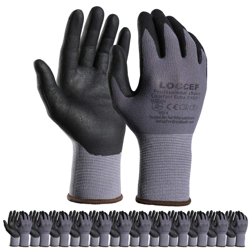 Safety Work Gloves MicroFoam Nitrile Coated-12 Pairs,Seamless Knit Nylon Glov…