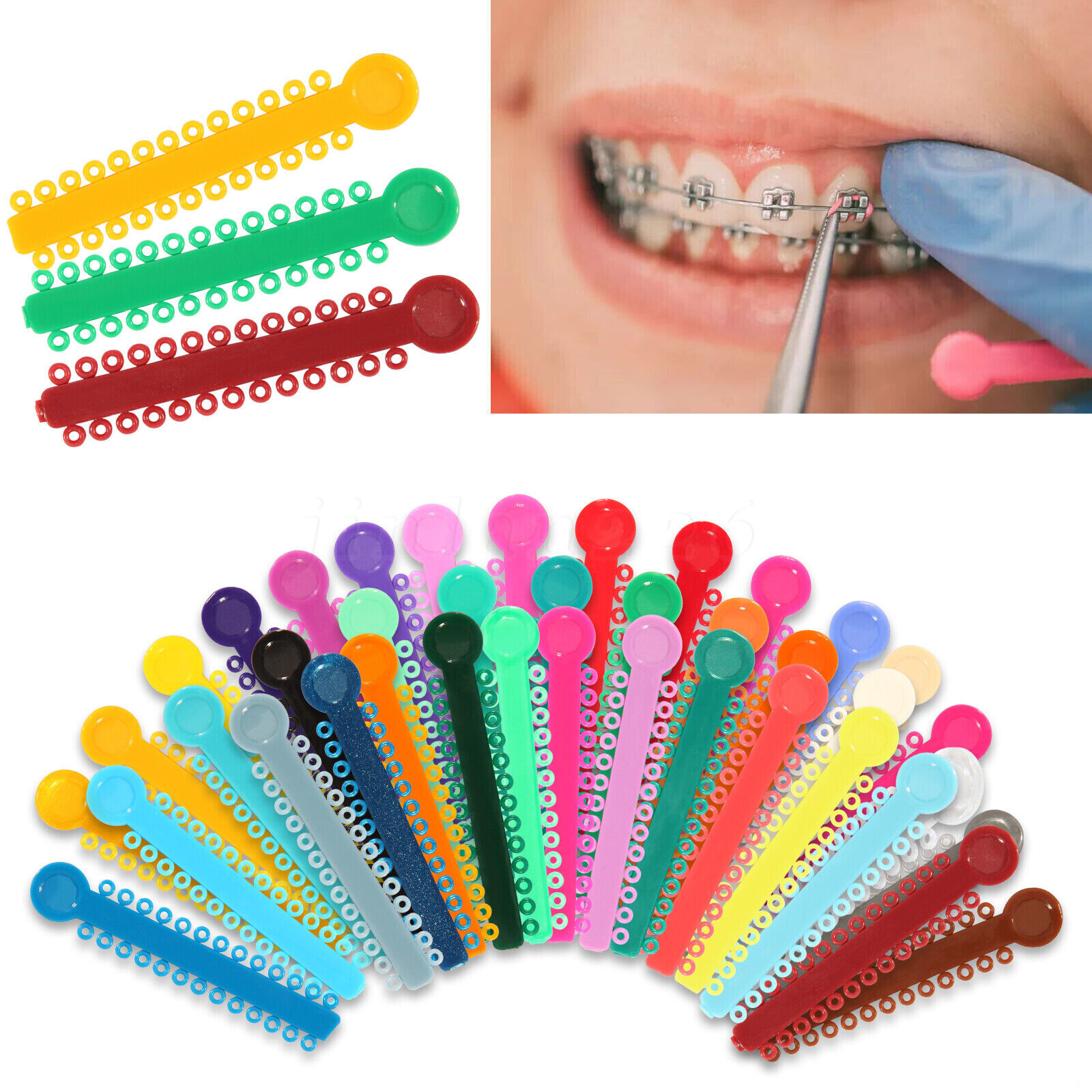 1040pcs Dental Orthodontic Ligature Ties Braces Elastic Rubber Bands 47 Colors