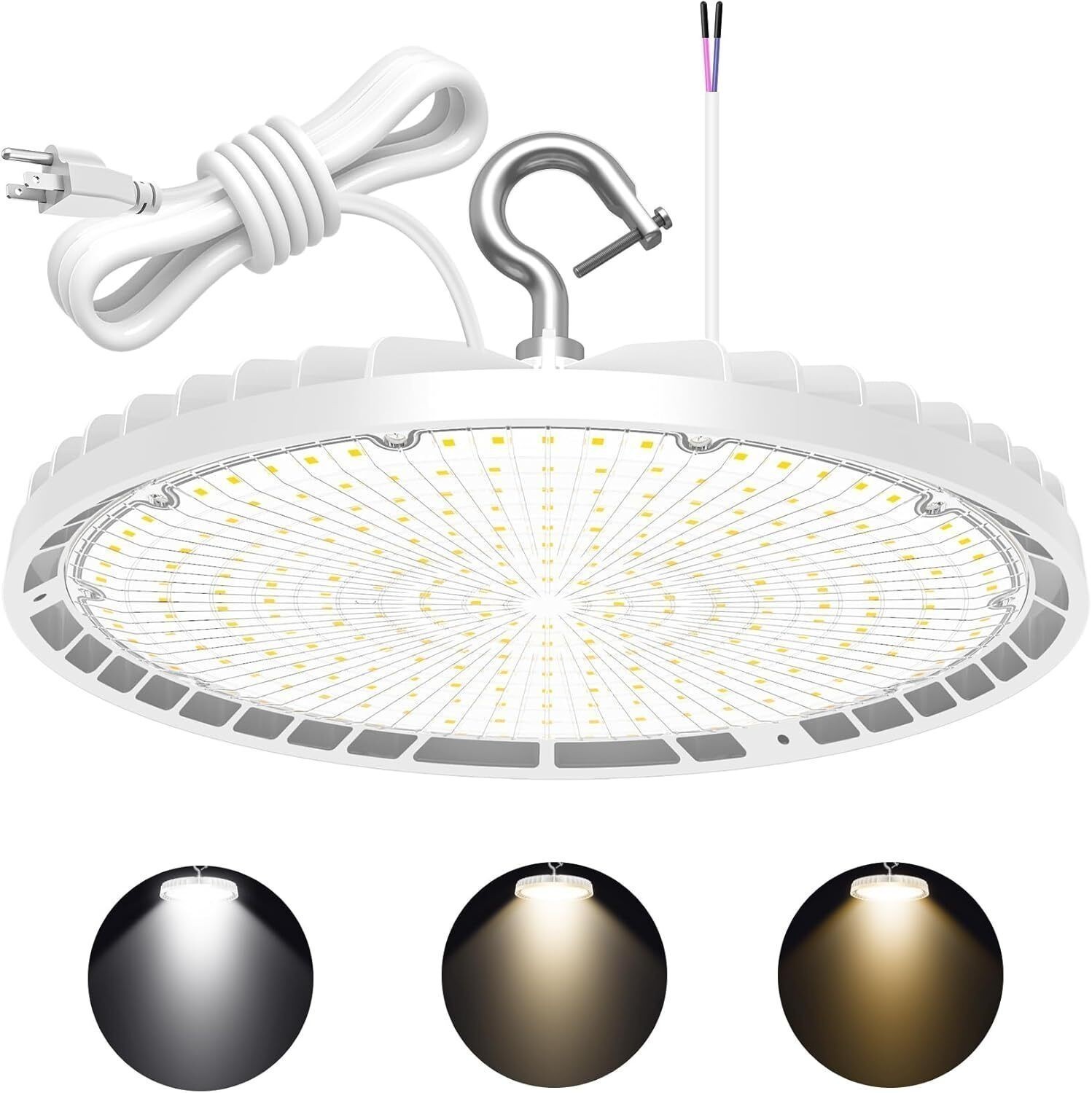 LED UFO High Bay BI Light 240W 200W 150W CCT 4500K to 5700K 100~277V Shop Light