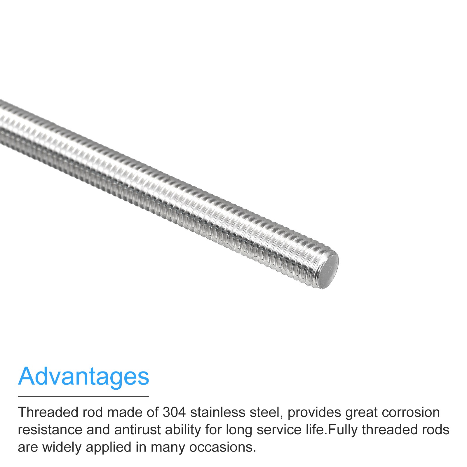 2Pc M8 x 400mm 1.25mm Thread Pitch Fully Threaded Rod,Right Hand Threaded Rods