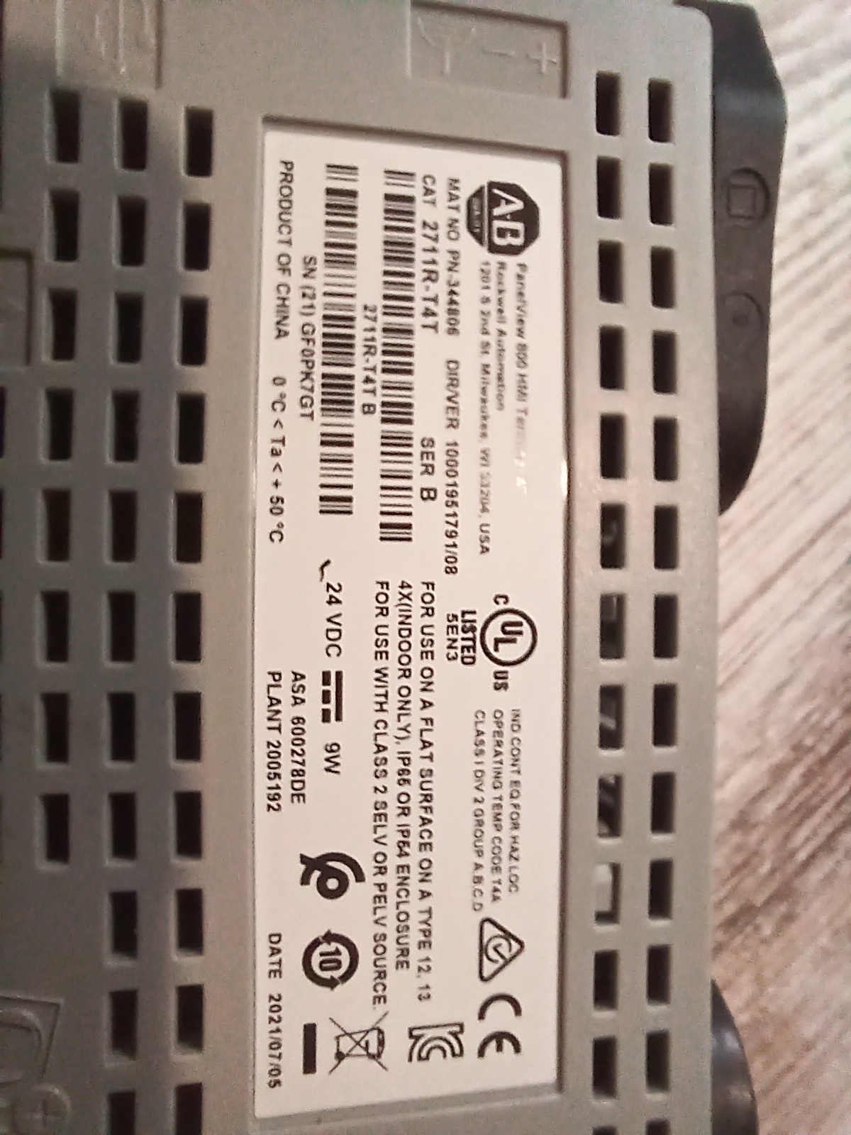 Allen-Bradley 2711R-T4T Ser B / PanelView 800 / 4″ HMI Operator Terminal Used