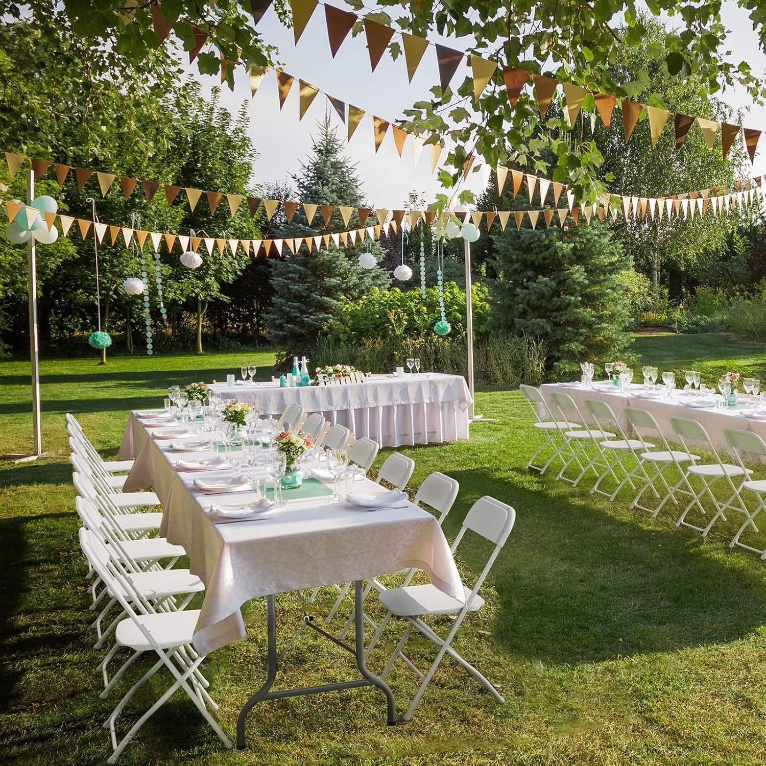 VINGLI 10 Pack White Plastic Folding Chairs 350LB Steel Frame Stackable Wedding