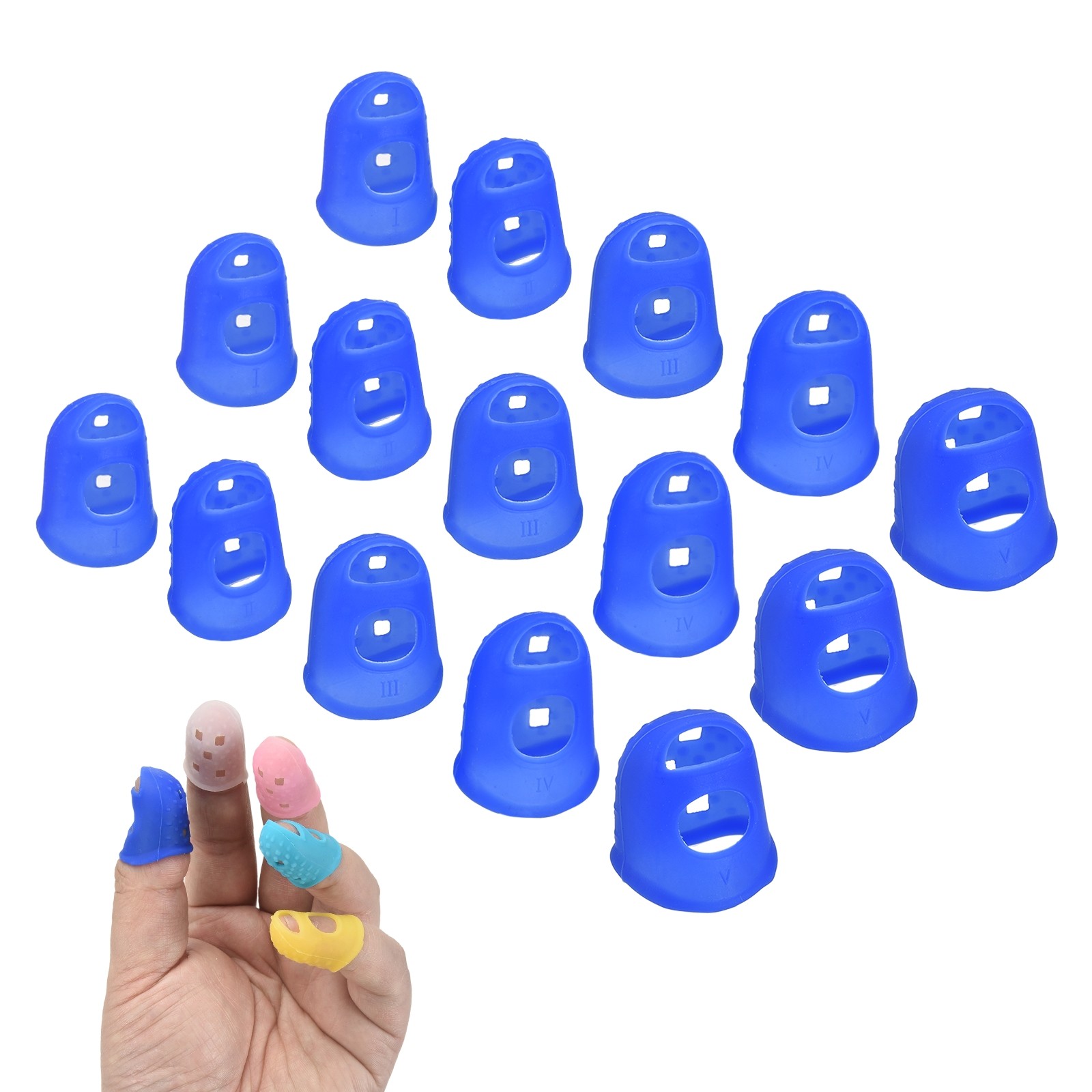 15 Pcs Silicone Finger Tips, 18/20/21.5/23/25mm Reinforced Finger, Dark Blue