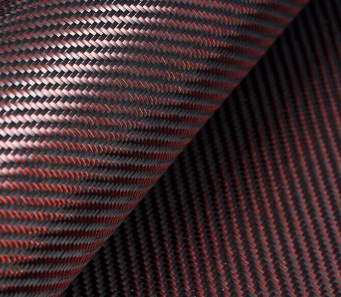 Metallic Carbon fiber & Red reflection mixed fabric Twill cloth 50*100cm