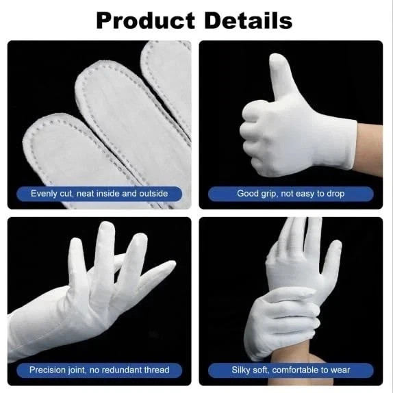 3 Pairs White Cotton Gloves for Dry Hands Sleeping, Moisturizing Spa Lotion Glov