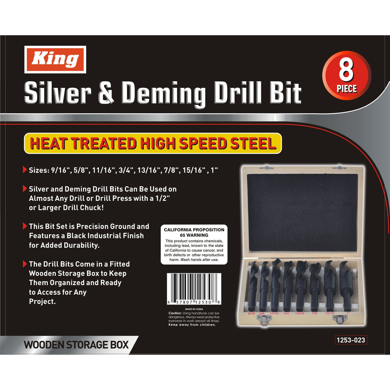 8pc Jumbo Silver& Deming Drill Bit Set 1/2″ Inch Industrial Large 9/16″ to 1″
