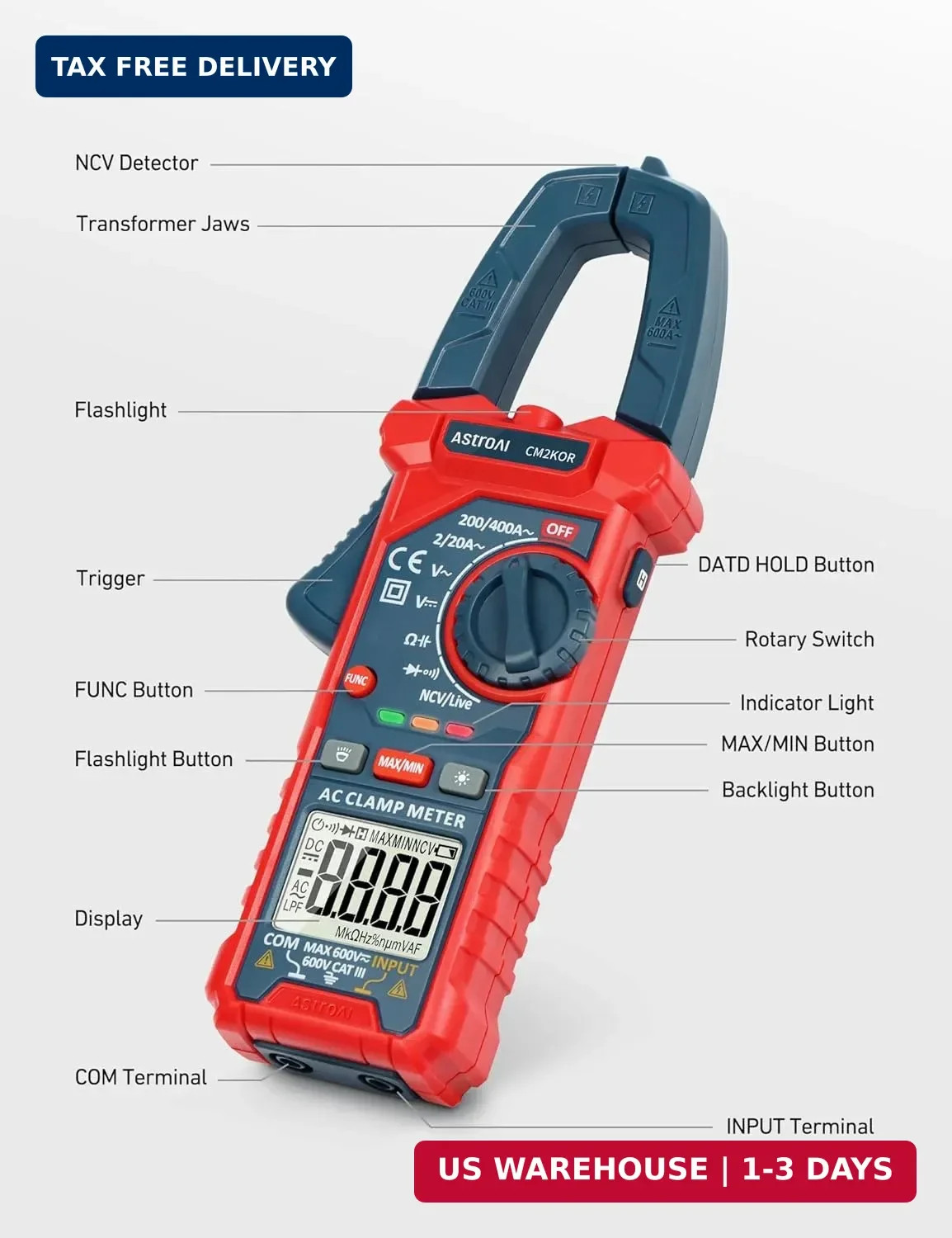 Digital Clamp Meter Multimeter 2000 Counts Amp Voltage Tester Auto-rangi