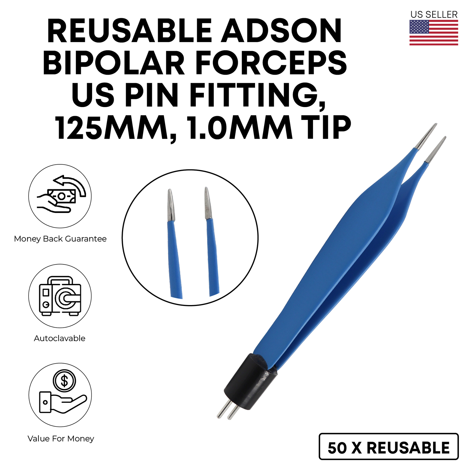 Adson Bipolar Forceps- 125mm, 1.0mm Tip