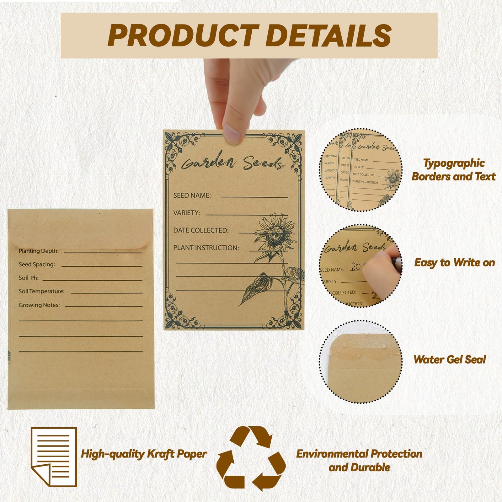 100Pcs Seed Envelopes Seed Packets Self Adhesive Sealing 4.72 * 3.15 Inch New