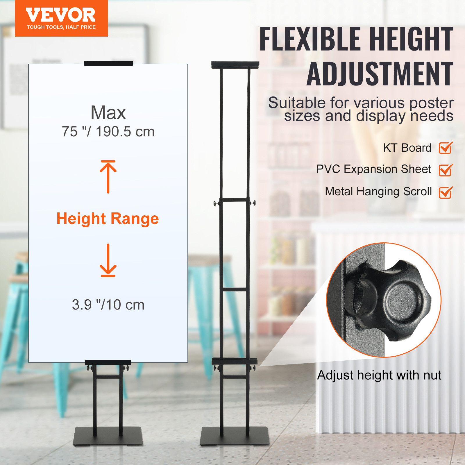VEVOR Poster Stand Floor Standing Sign Holder 75″ Adjustable Height Double-Sided