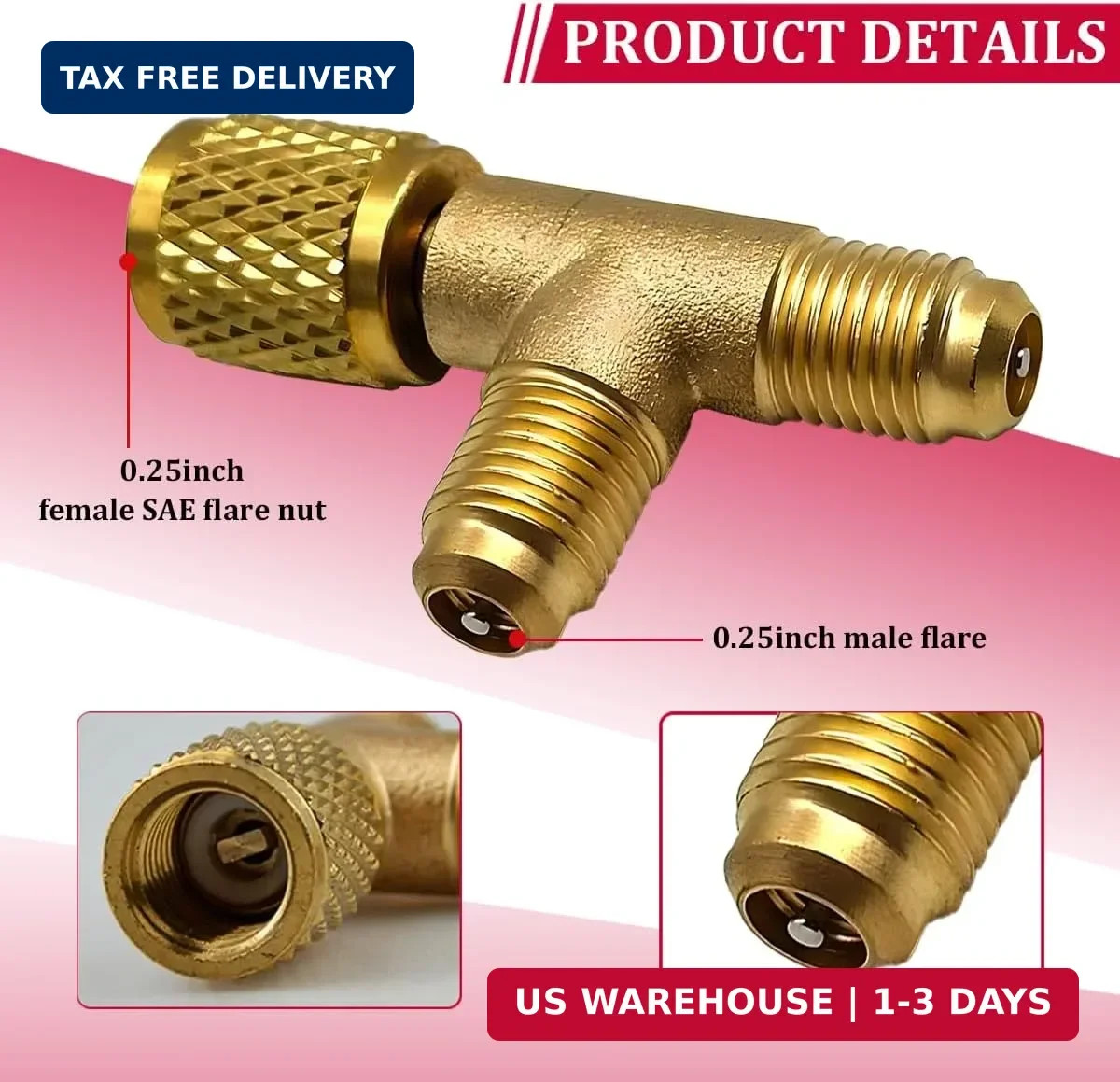 Car Quick Coupler Access Tee, Brass 1/4″ SAE Valve Core Tee Adapter for R22 R12