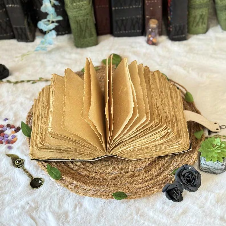 400 Pages – Grimoire Fox Leather Journal Blank Spell book of shadows Fat journal