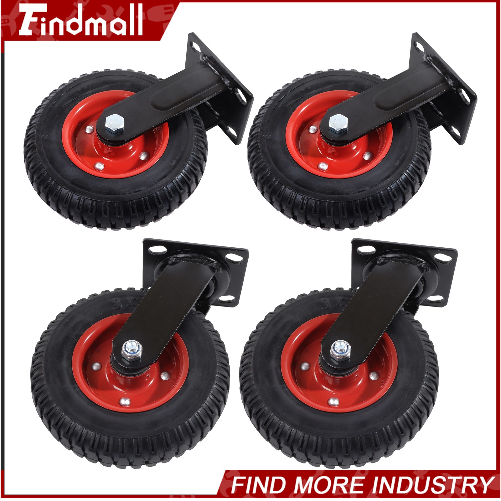 Findmall 8 Inch 4 Pack Heavy Duty Swivel Caster Wheels 2 Swivel And 2 Fixed