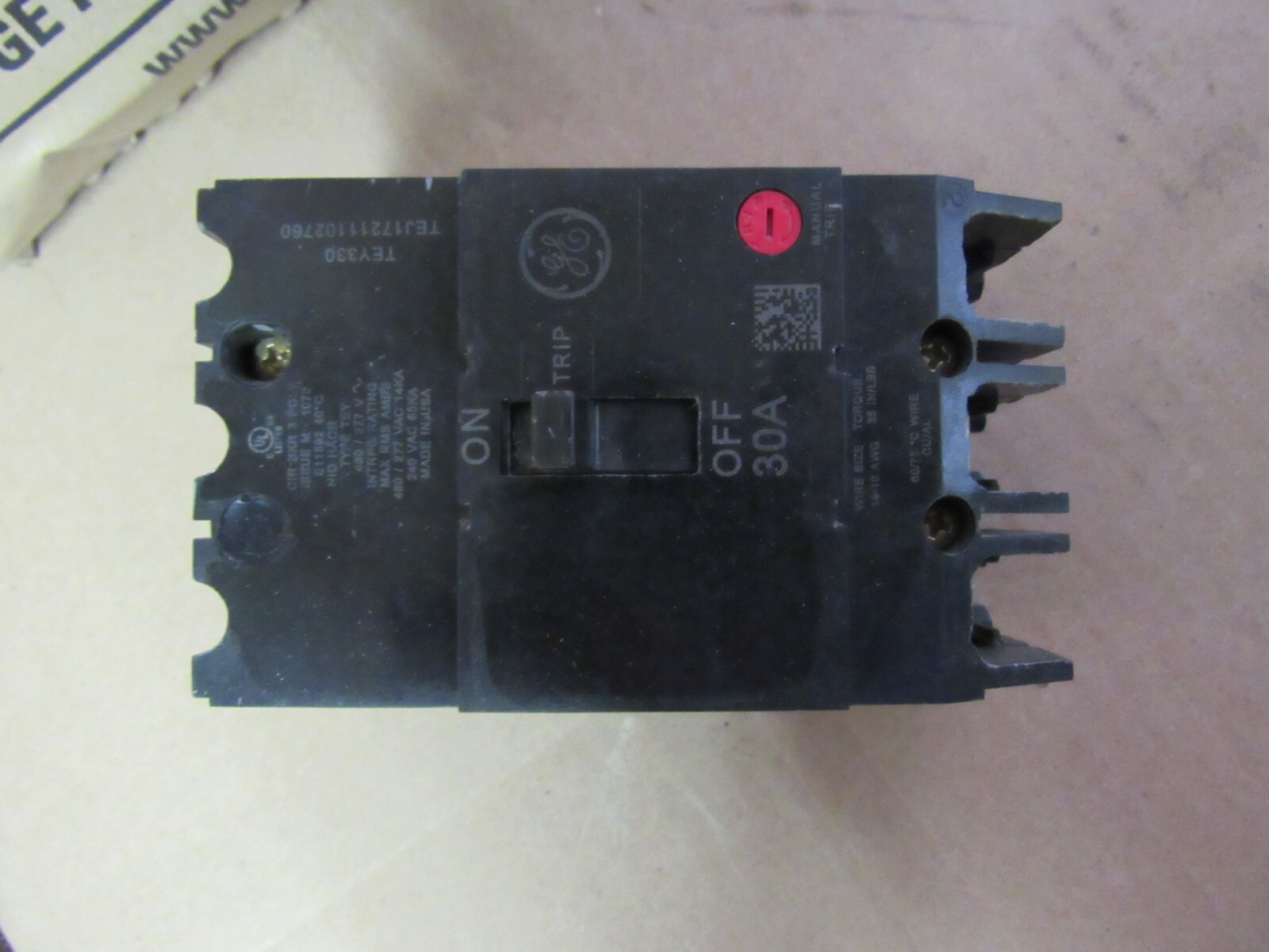 GE TEY330 30A/3P 14kA at 277/480VAC MOLDED CASE CIRCUIT BREAKER, NIB! MAKE OFFER