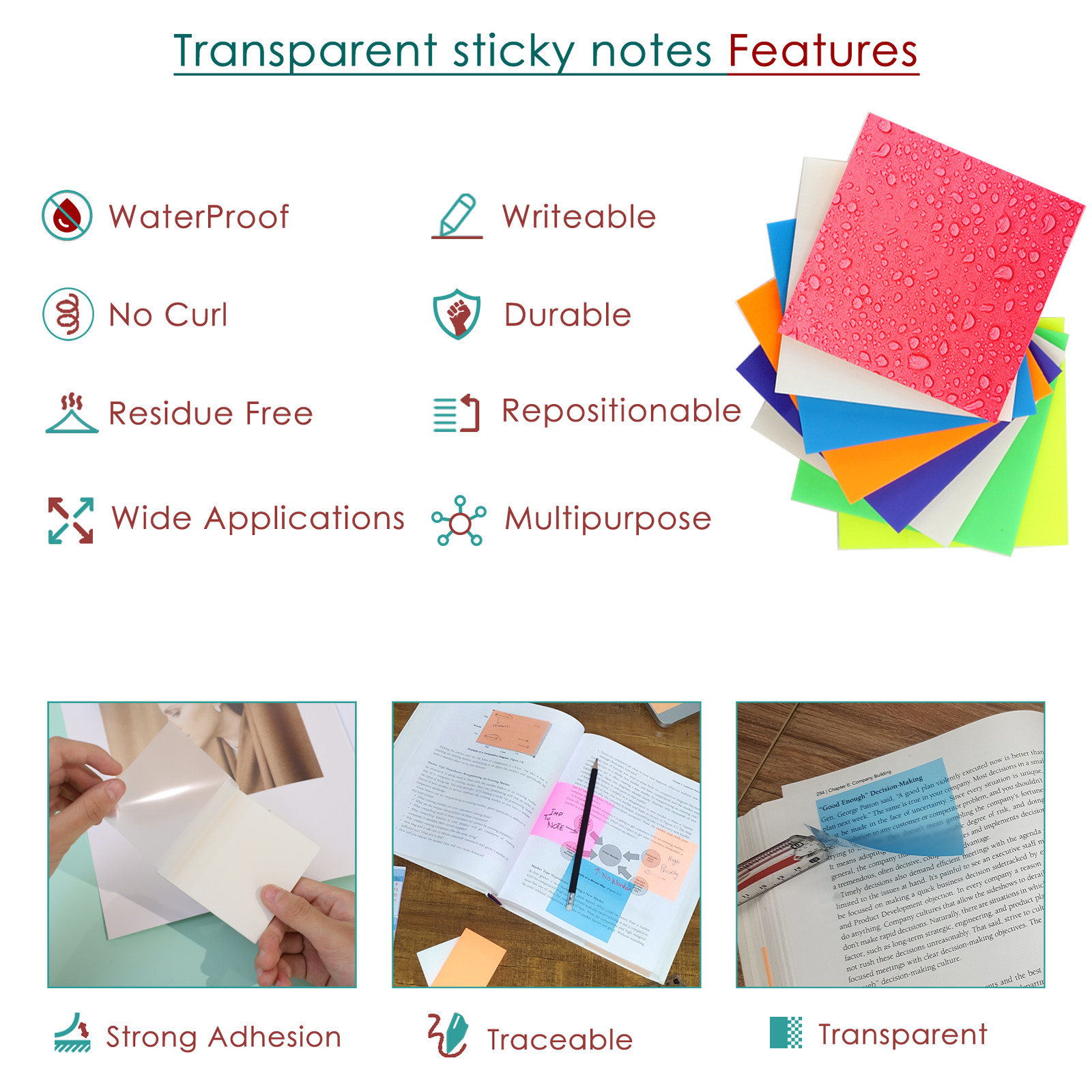 1200 Pcs Transparent Sticky Notes – Cute Sticky Notes Box Pack with Sticky Tabs