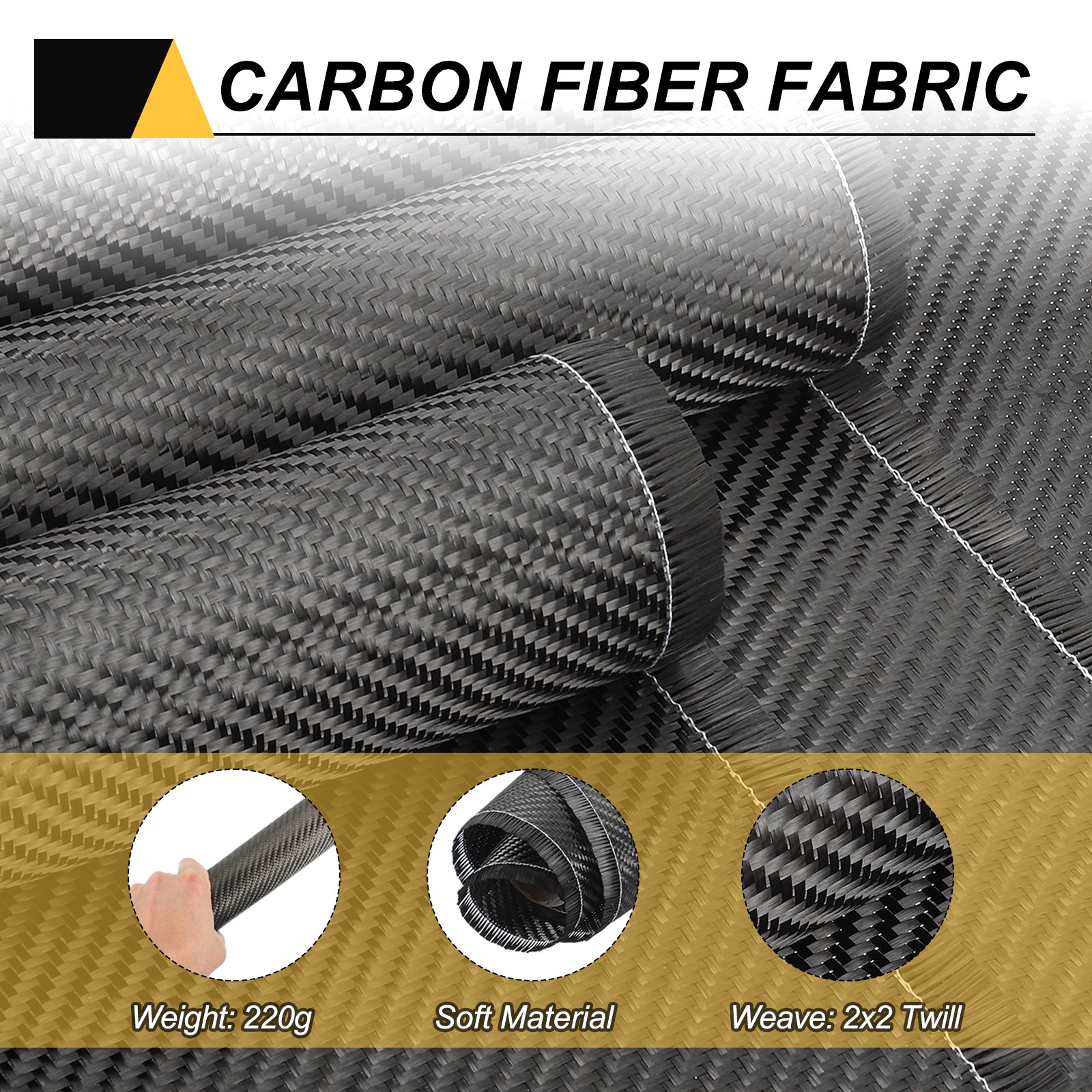 Carbon Fiber Fabric 4.9ft x 11.8″ Sheet Roll 2×2 Twill Weave 3K 220g, Black/Red