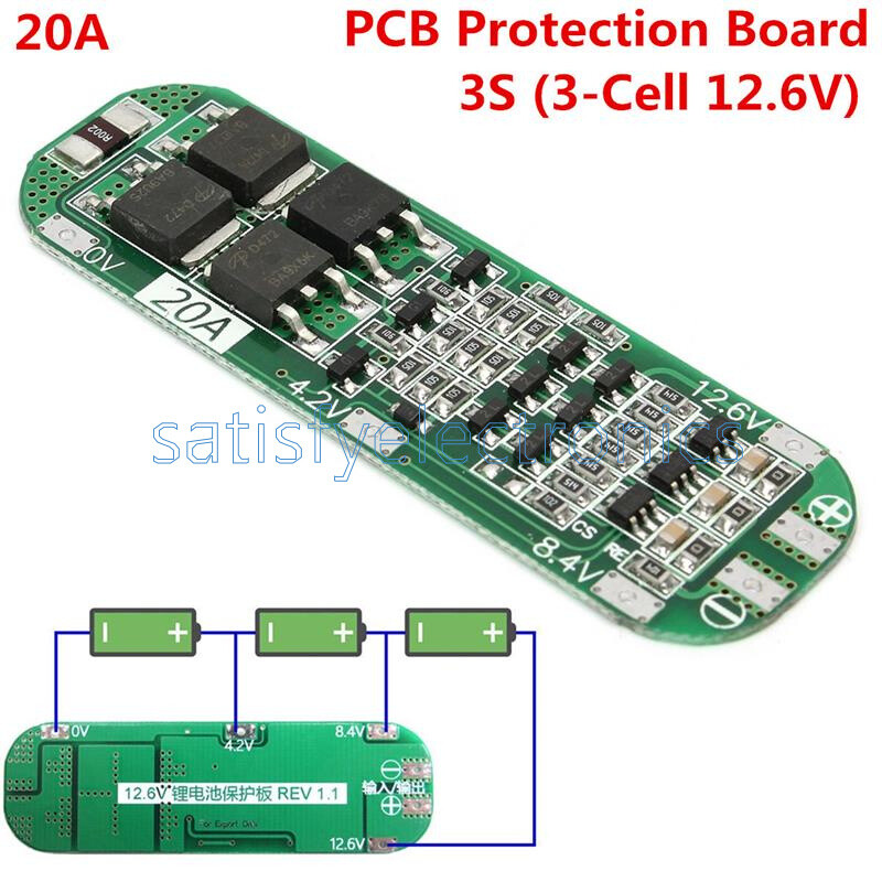 3S 20A 12.6V Cell Li-ion Lithium Battery 18650 Charger PCB BMS Protection Board