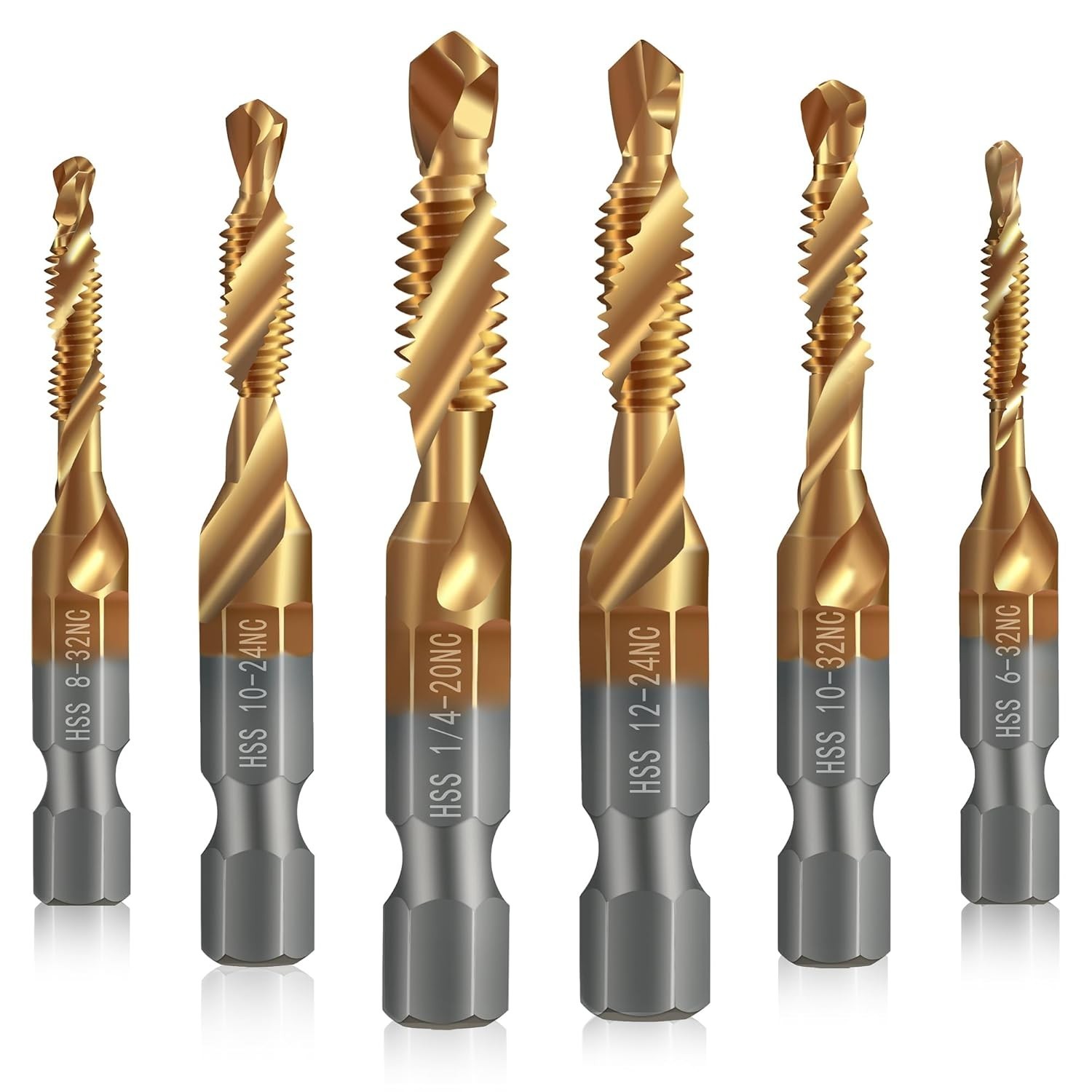 6 Drill Bit & Thread Tap HSS SAE 6-32Nc 8-32Nc 10-32Nc 10-24Nc 12-24Nc 1/4-20Nc.