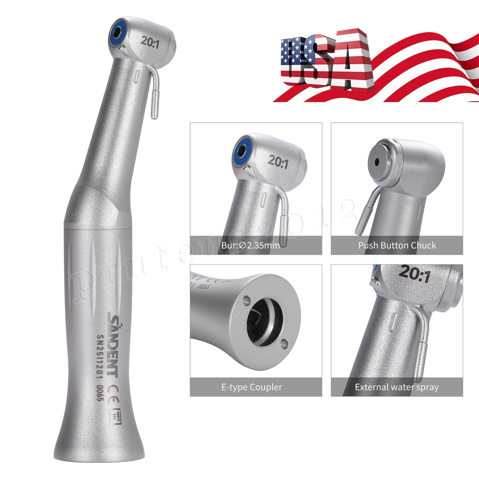Dental Implant 20:1 Contra Angle Handpiece For All ISO E-Type Connector