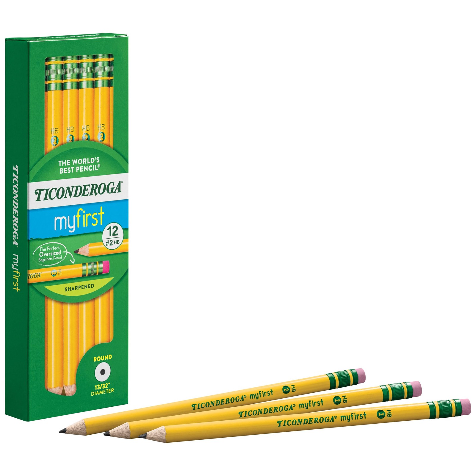 Ticonderoga My First Wood-Cased Pencils, Pre-Sharpened, 2 HB, Yellow, 12 Count