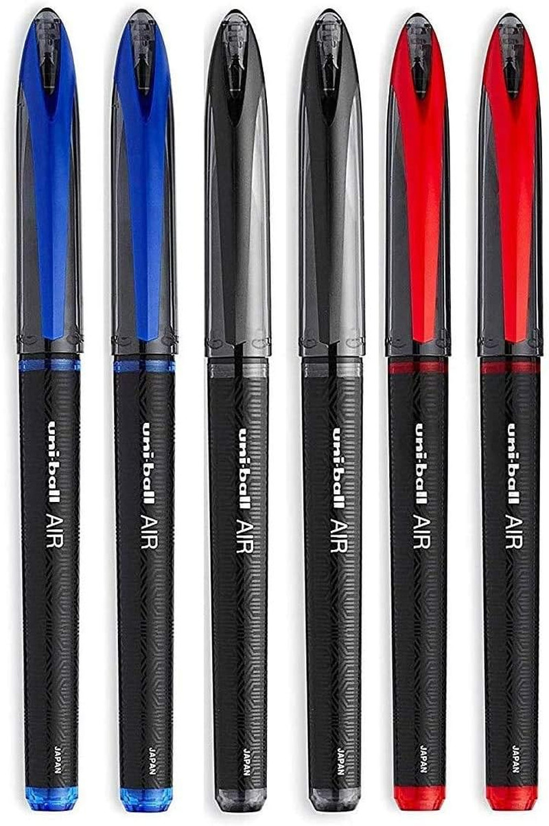 Uni-Ball AIR Micro – 0.5Mm Fine Rollerball – Pack of 6 Pens – 2 Black, 2 Blue an