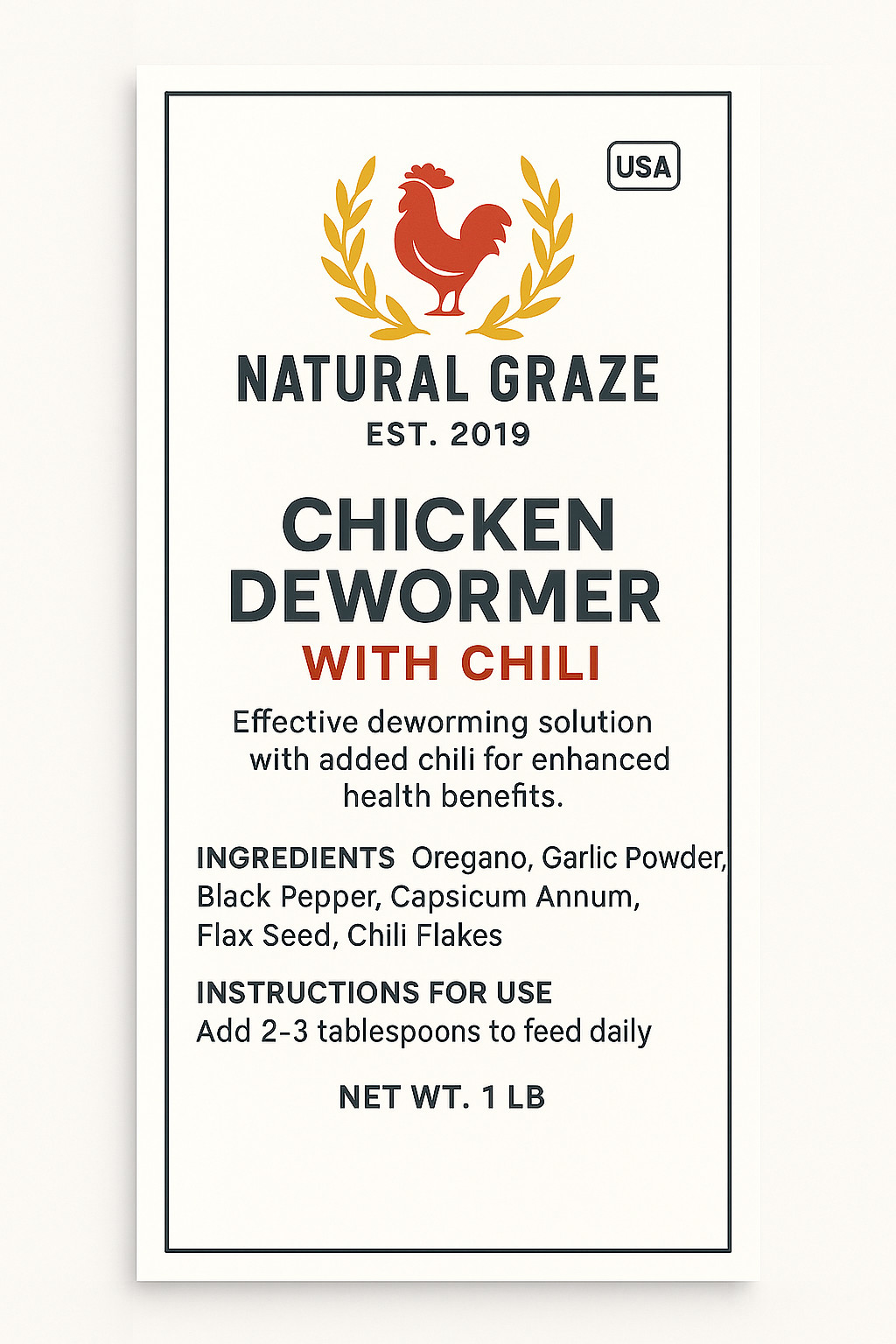 Chicken Dewormer Powder-Chili Mix , All-Natural Formula, 1LB Jar, US-Made