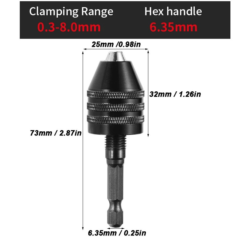 1PC 0.3–8mm Mini Keyless Drill Chuck Adapter: 1/4″ Hex Shank Collet Converter