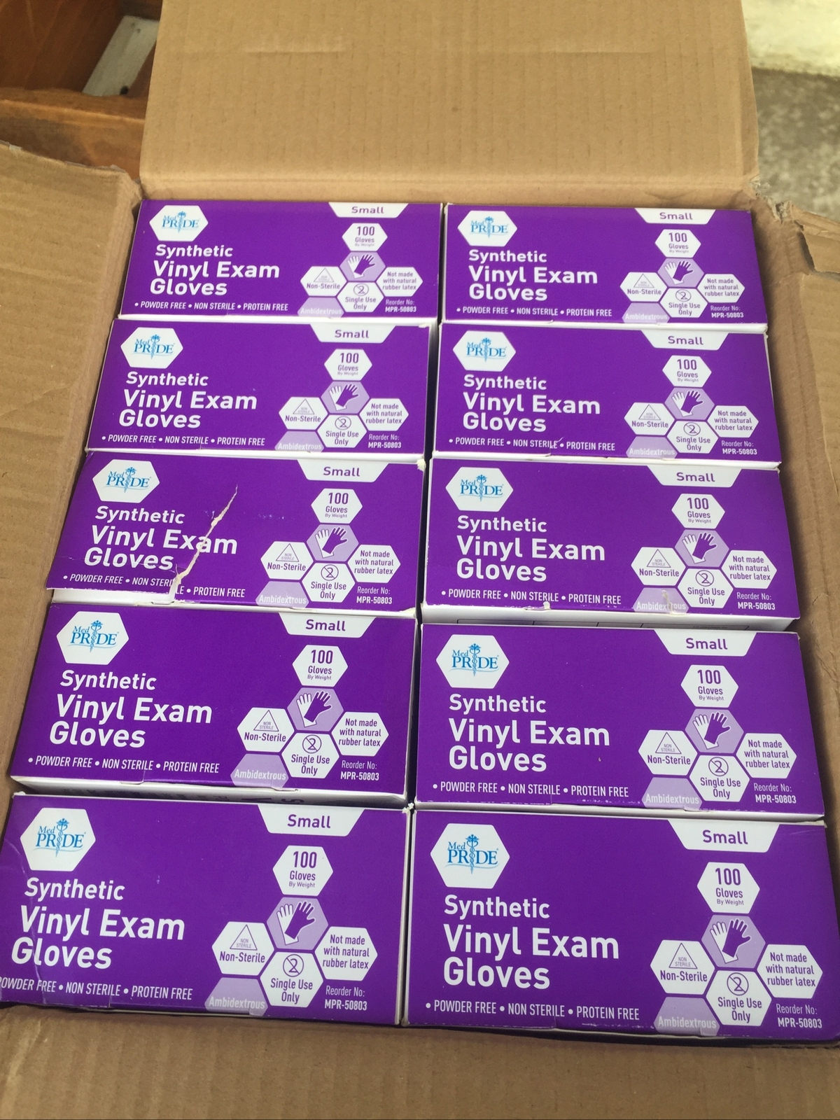 Med PRIDE Synthetic Nitrile-Vinyl Blend Exam Glove, Small Case (10 boxes) 100per