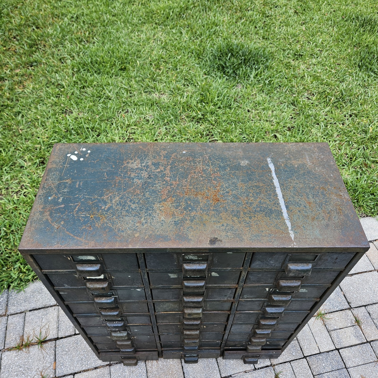 Vintage Hobart Industrial Steel Metal Parts Cabinet Machinist 27-Drawer Green