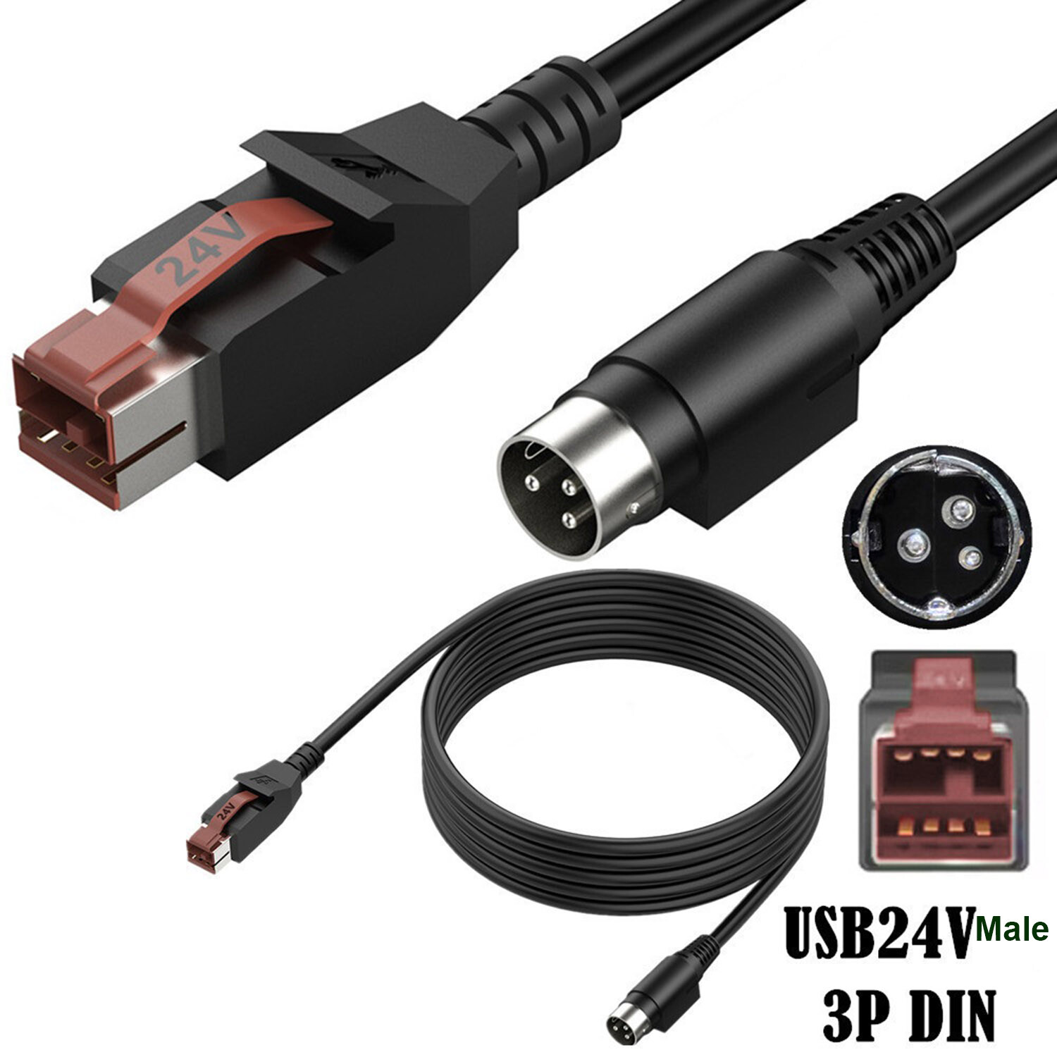 1x USB Powered to Hosiden DIN 3 Pin Power Adapter Cable for IBM Epson POS System