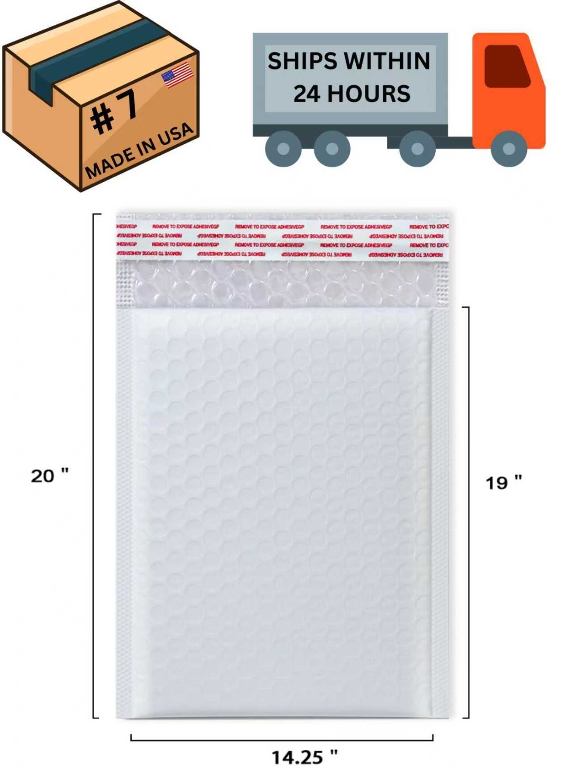 14.25×19″ 25pcs #7 Poly Bubble Mailers Padded Shipping Envelopes Made in USA