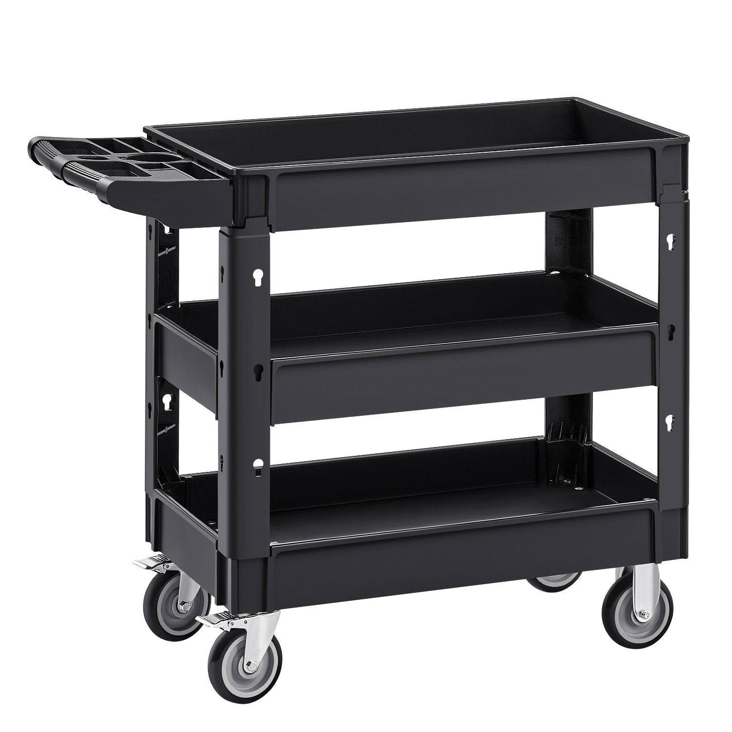 VEVOR Utility Service Cart 3 Shelf 550LBS 360° Swivel Wheels (2 with Brakes)