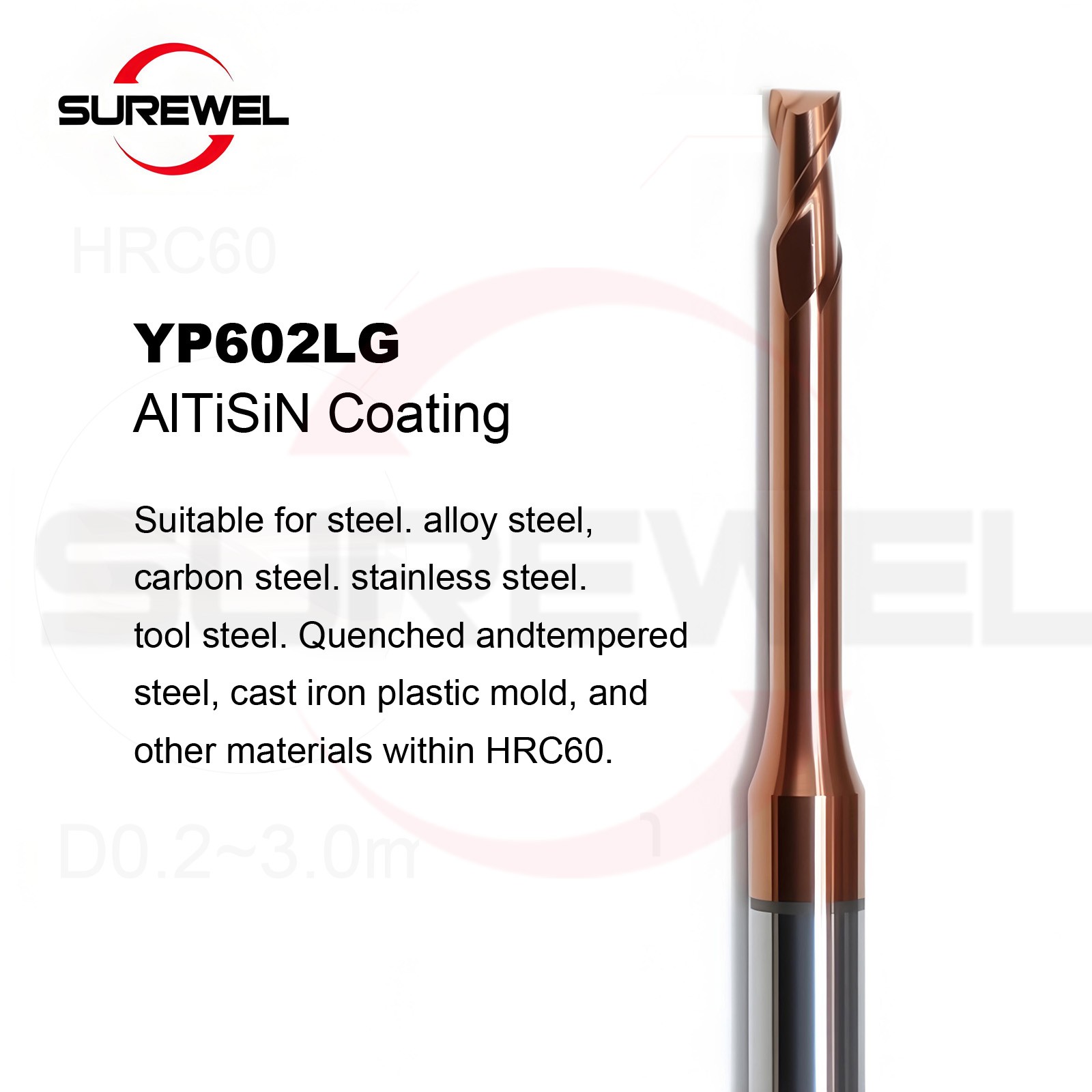 2 Flute Carbide Long Neck Milling Micro Diameter End mill 0.2mm to 3mm CNC tools