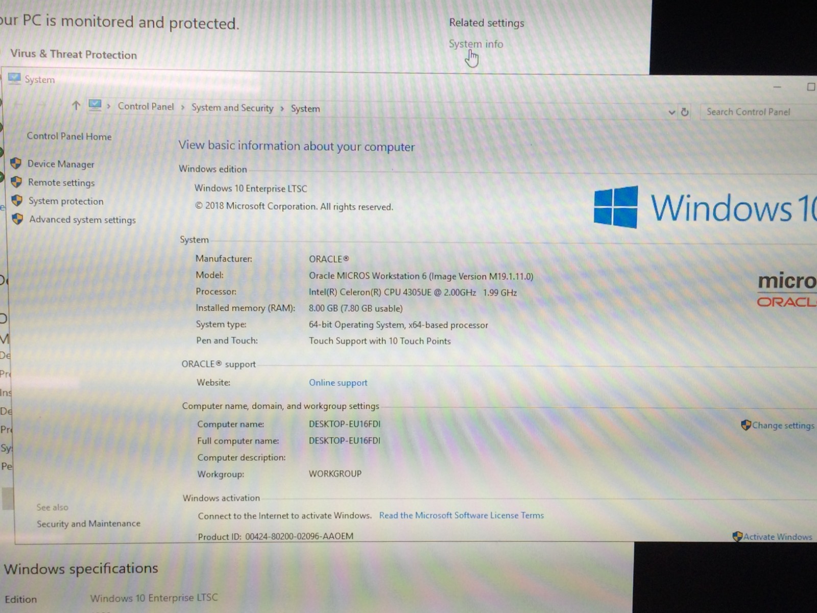 Oracle Micros Workstation 625X Intel Celeron 4305UE 2.0 GHz 8 GB 128 SSD Win 10