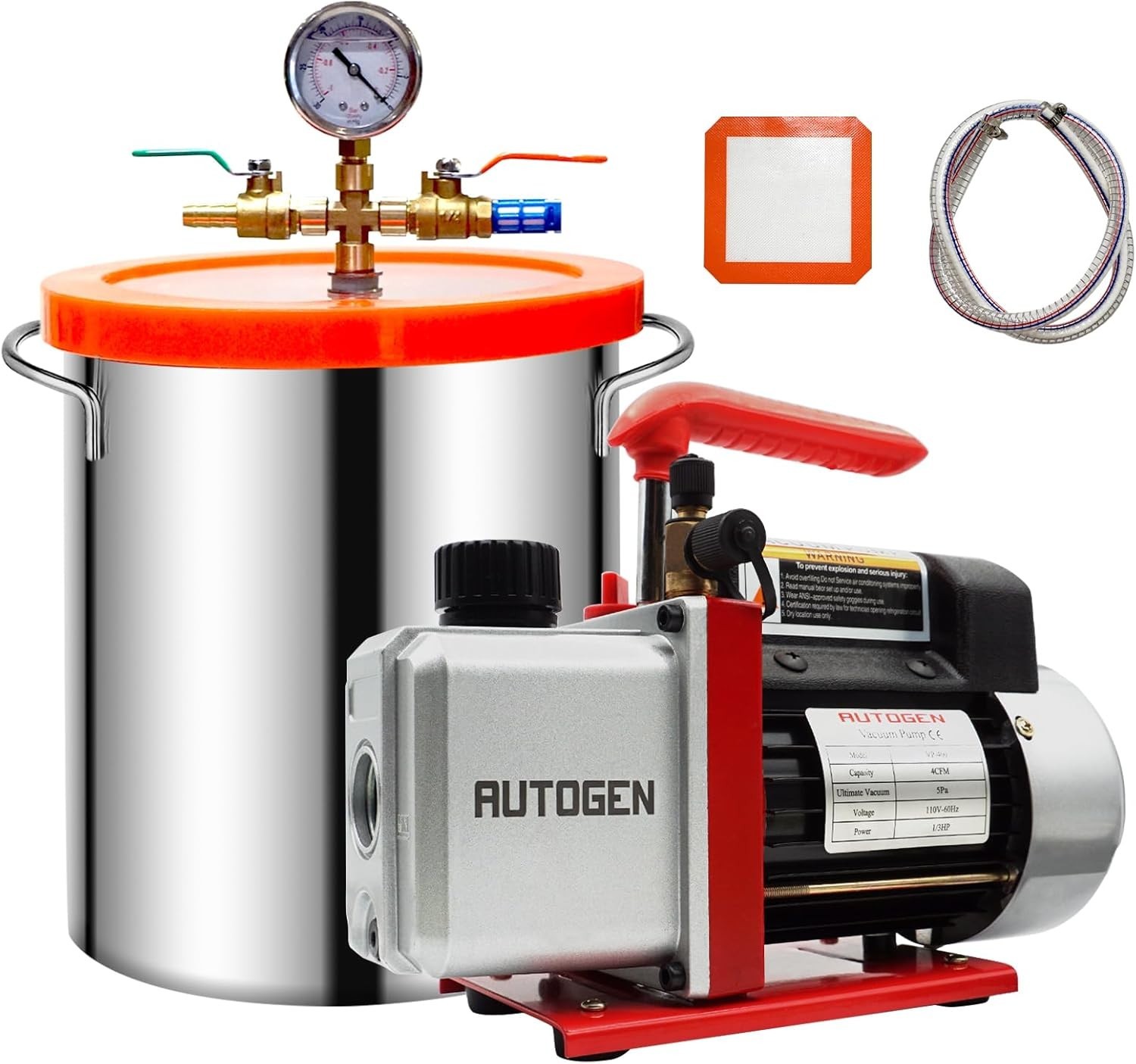 5 Gallon Vacuum Chamber 4CFM Single Stage Pump Degassing Chamber Kit 1/3 HP