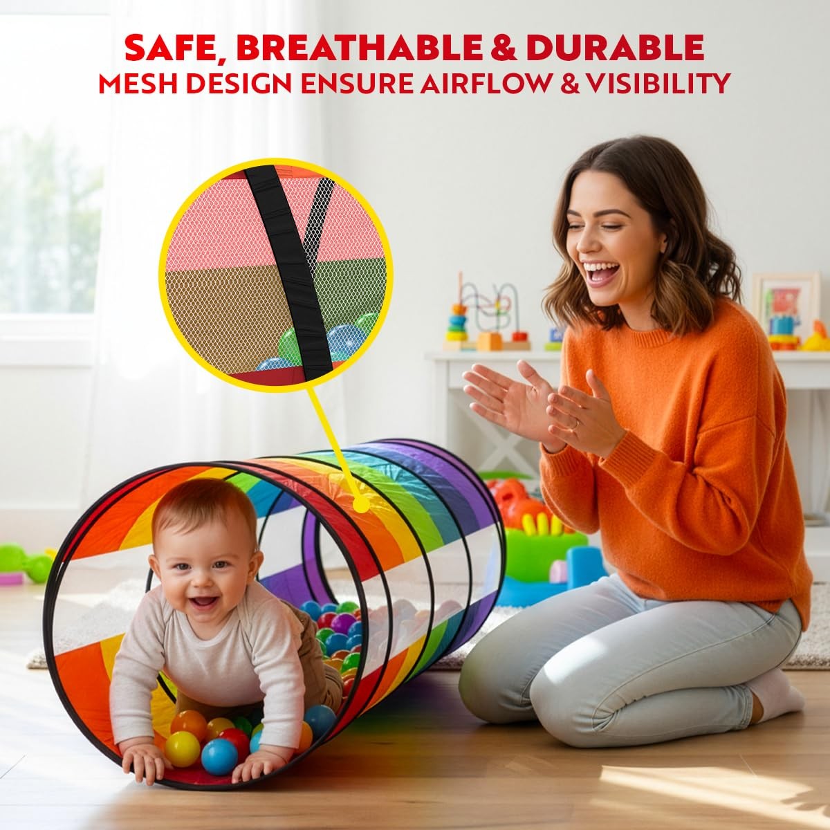Extra-Large Play Tunnel for Toddlers 1-3 Years Pop-Up Baby Crawl Tube, Sensory