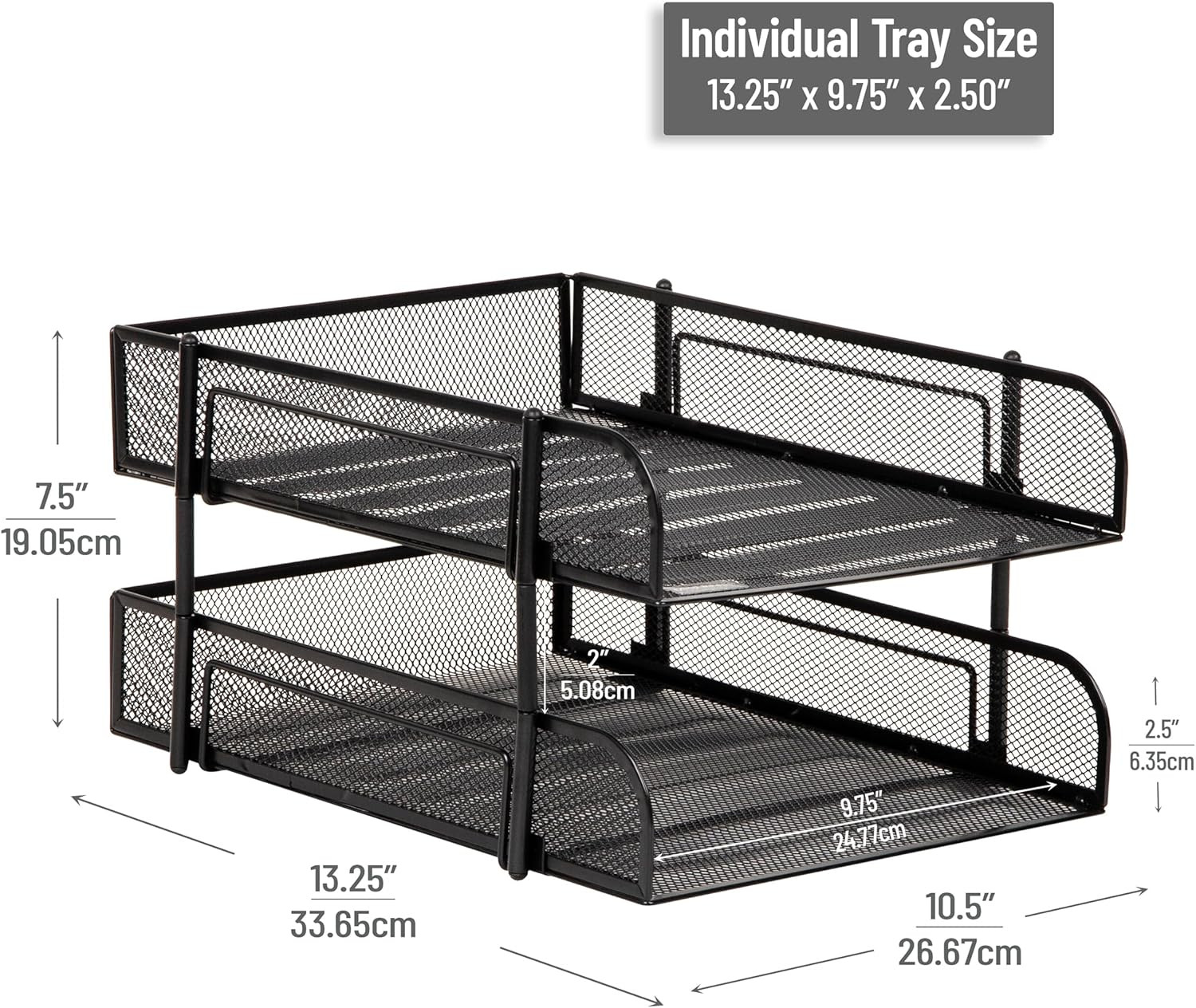 Stackable Paper Tray, Desktop Organizer, File Storage, Office, Metal Mesh, 2 Pcs