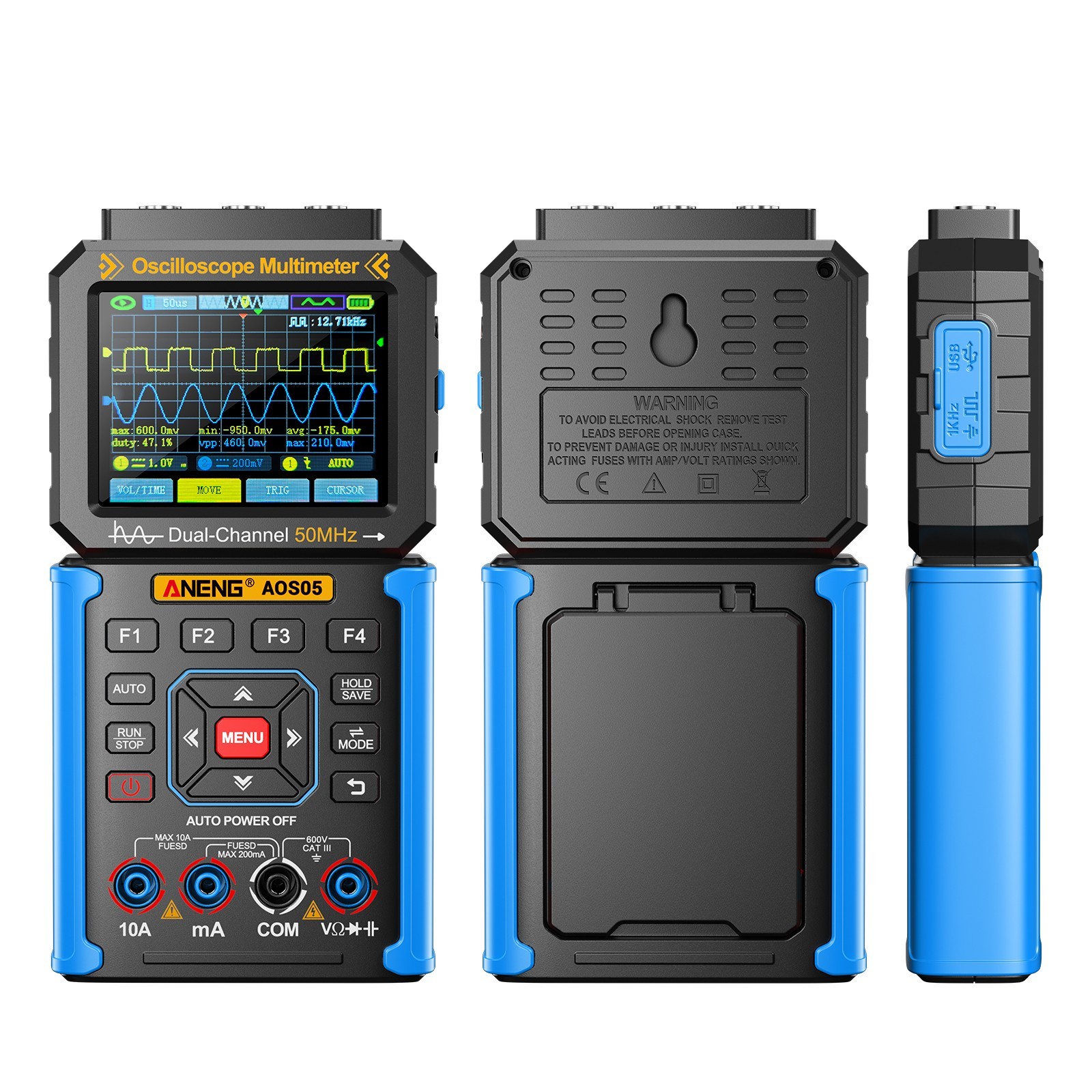 3 IN 1 Digital Handheld Oscilloscope Multimeter Signal Generator 50MHz 200MSa/s