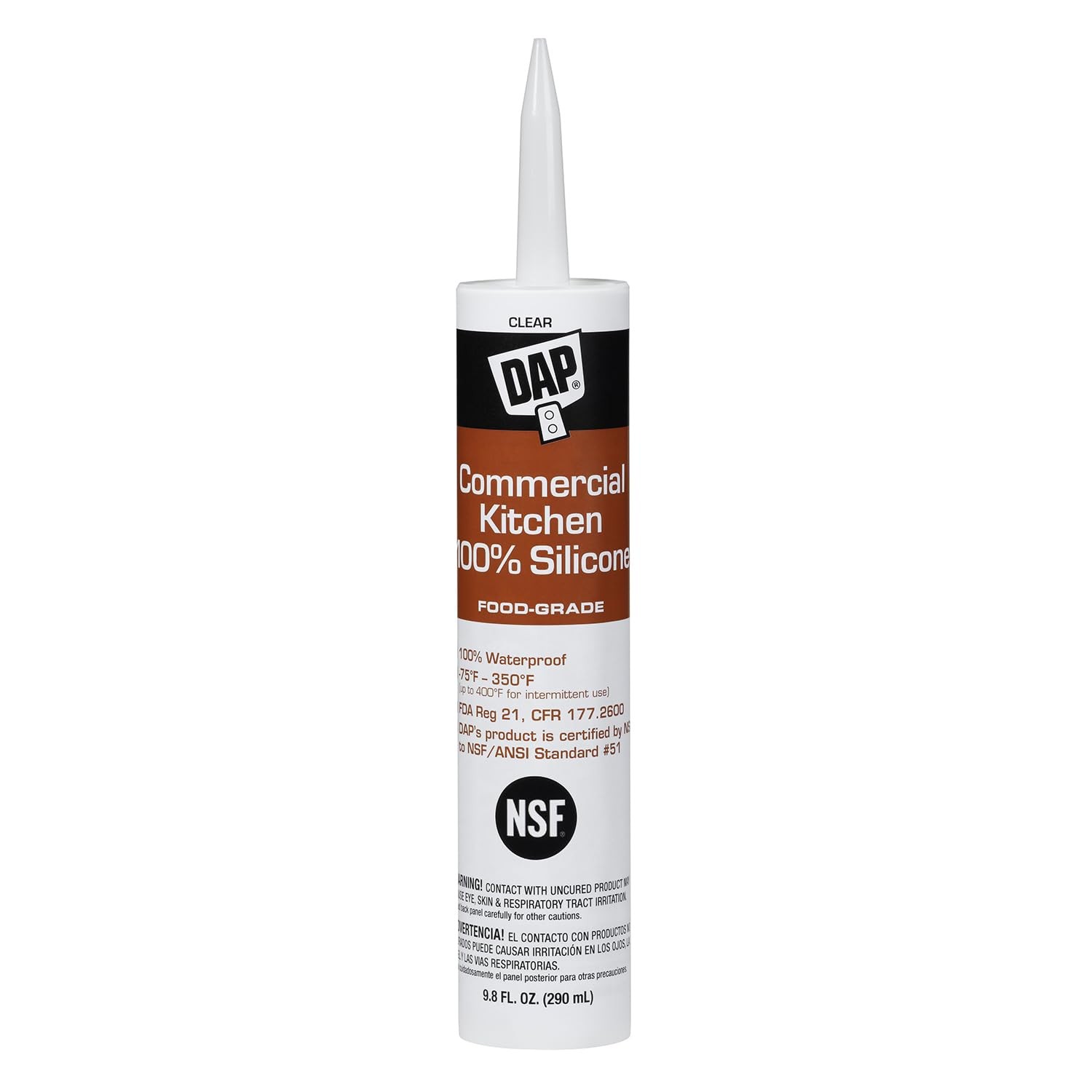 DAP Commercial Kitchen 100% Silicone Sealant, Clear, 9.8 Oz Oz, Clear