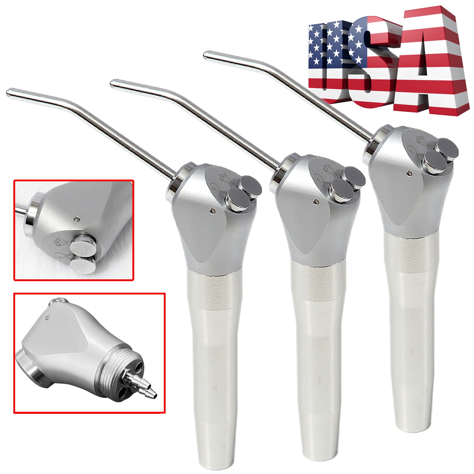 Dental 3 Way Air Water Syringe Triple Spray Handpiece with 2 Nozzles Tips Tubes