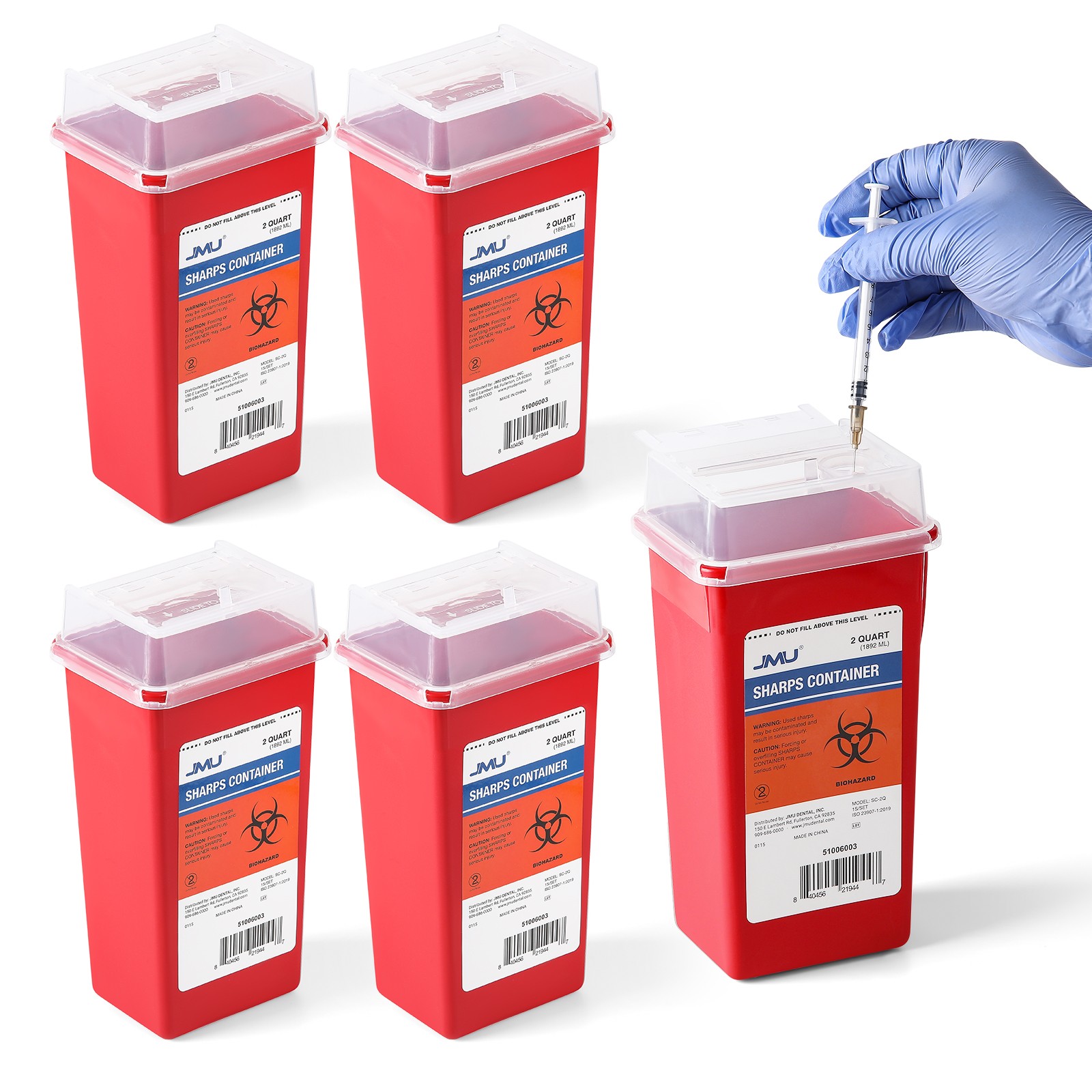 JMU Healthcare Red Base SharpStar Sharps Container 2 Quart Rotor Opening Lid