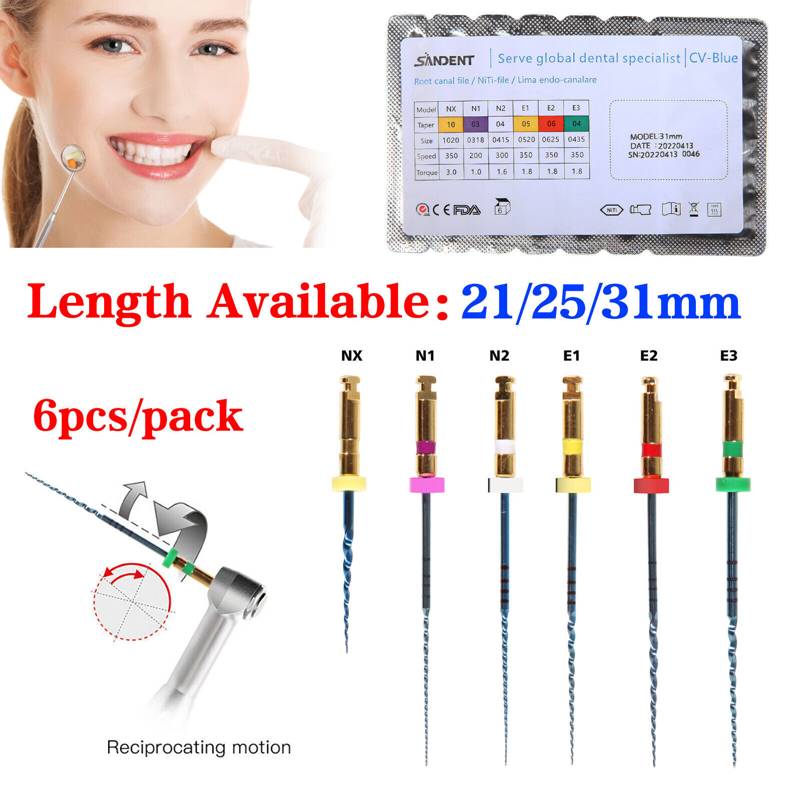 6/pack Dental Endo Endodontic Engine Root Canal NiTi Rotary Files 21/25/31MM ns