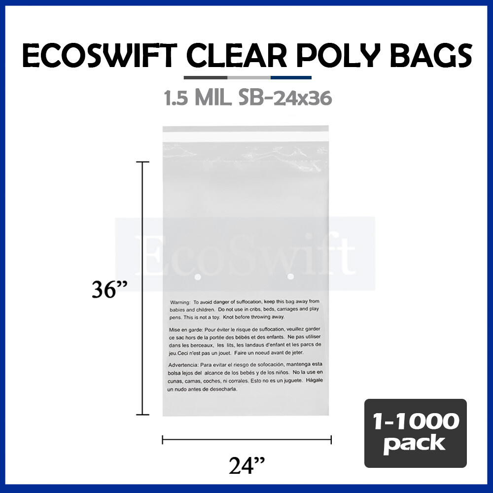 1-1000 24X36 EcoSwift LARGE JUMBO Self Seal Suffocation Warning Clear Poly Bags